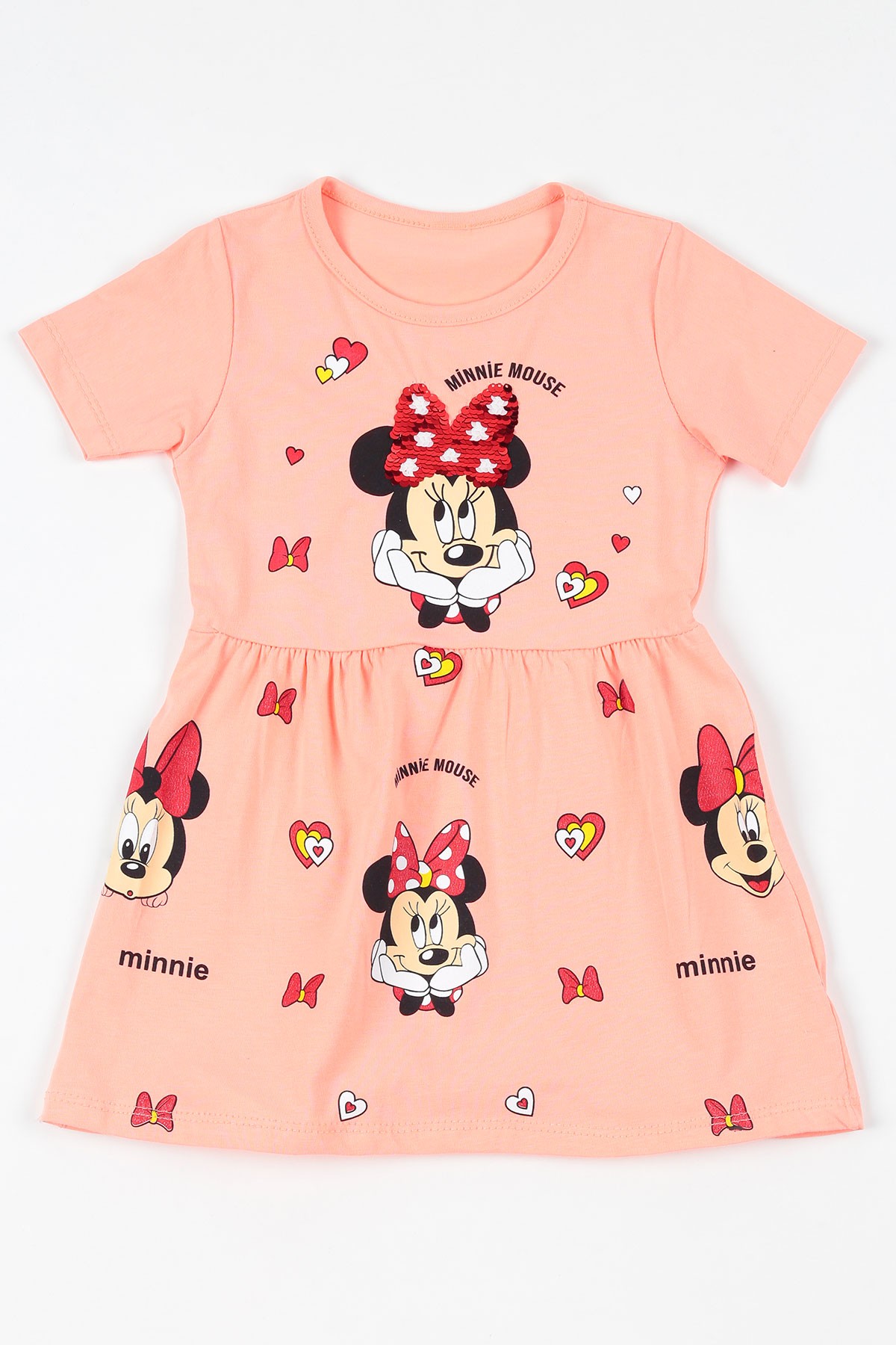 Pudra (2-10 yaş) Minnie Mouse Kalpli Kız Çocuk Elbise 108653