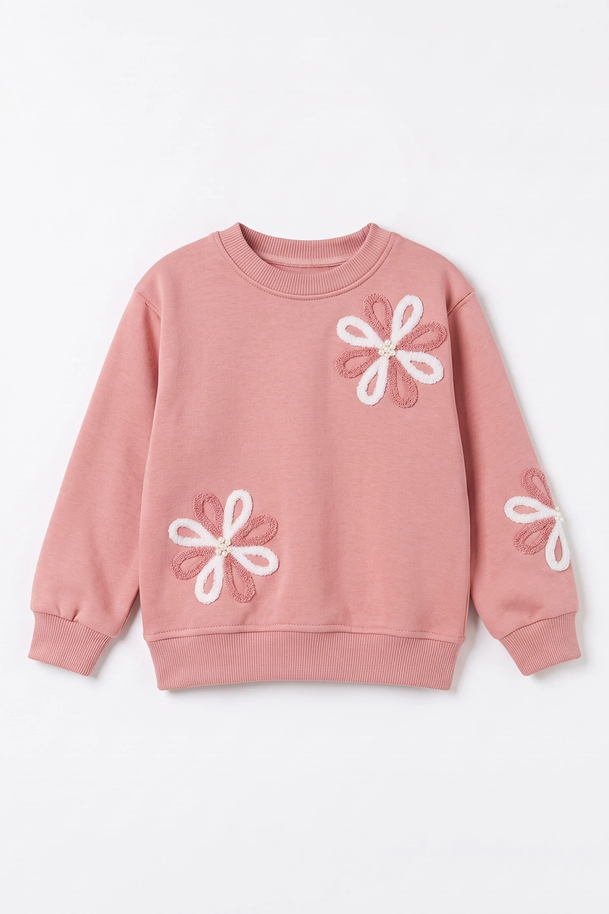 Pudra (2-11 Yaş) Süzene Nakışlı İçi Şardonlu Kız Çocuk Sweatshirt 499984