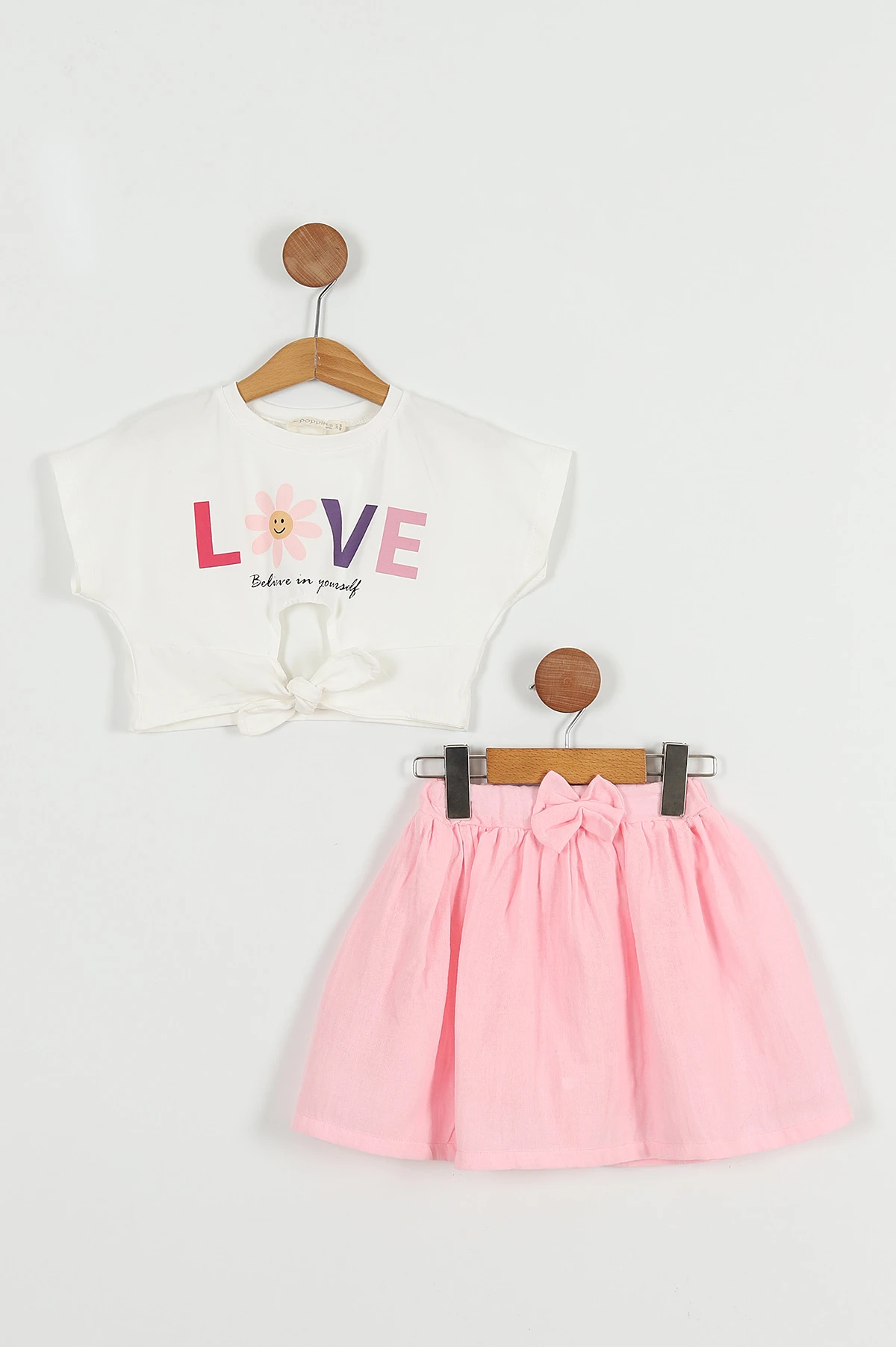 Pudra (2-5 Yaş) Love Baskılı Belden Bağlamalı Kız Çocuk Takım 255191