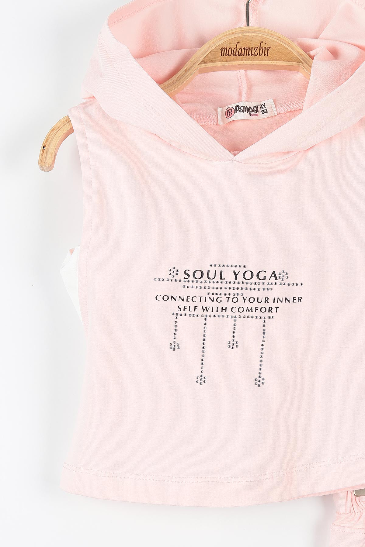 Pudra (2-5 Yaş) Yoga Baskılı Taş Detaylı Kapüşonlu Kız Çocuk Takım 176269