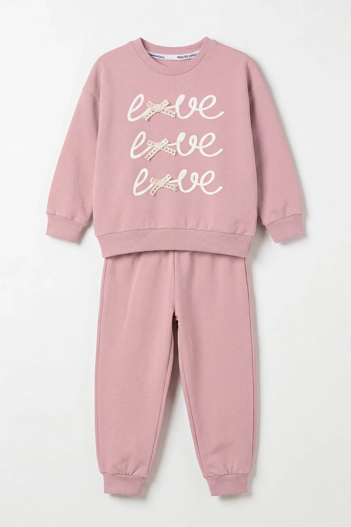 Pudra (2-5 Yaş)Love Baskılı Fiyonklu Kız Çocuk Takım 478120