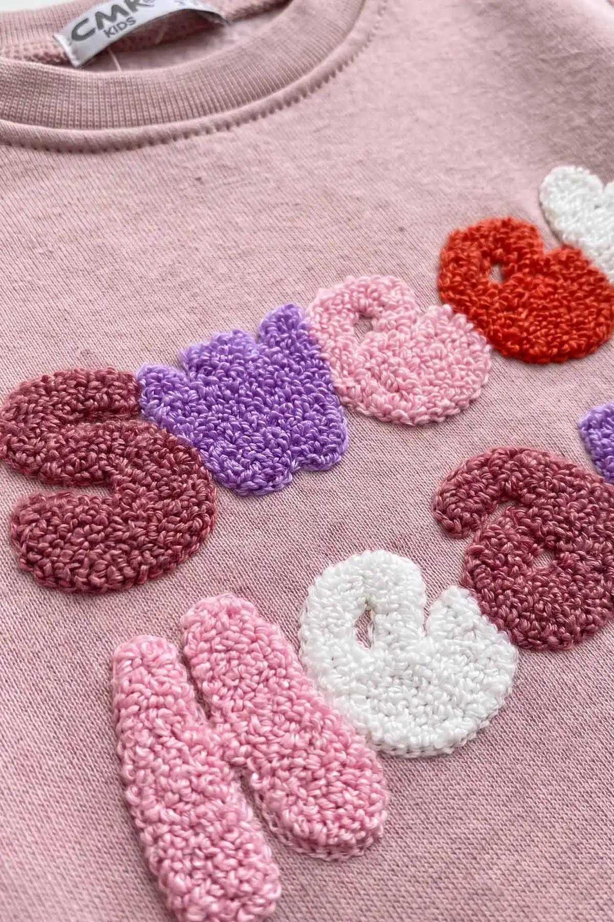 Pudra (2-7 Yaş) Süzene Sweart Heart Nakışlı  3 İp Şardonlu Kız Çocuk Kışlık Takım 475291