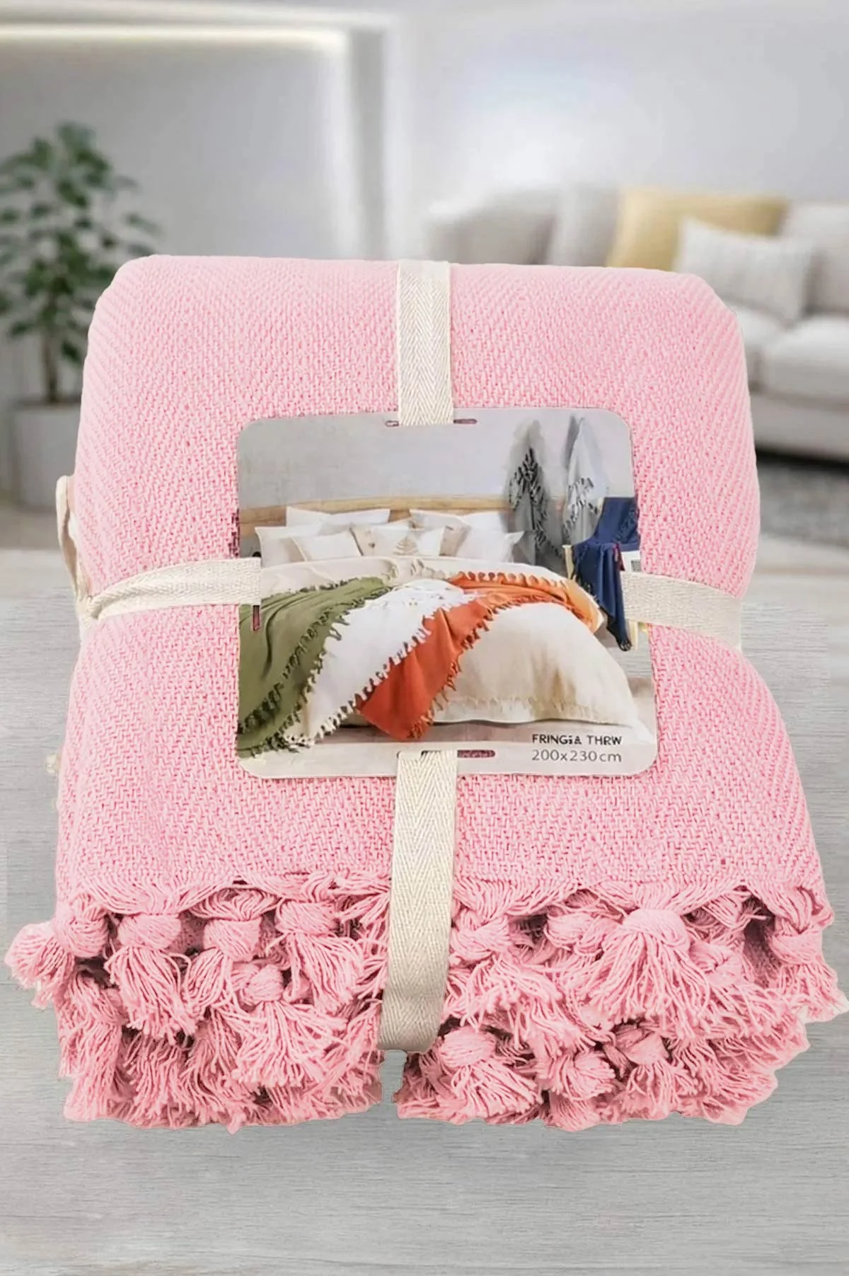 Pudra 200x230 Cm Bella Home Çift Kişilik Natural Tek Pike 434766