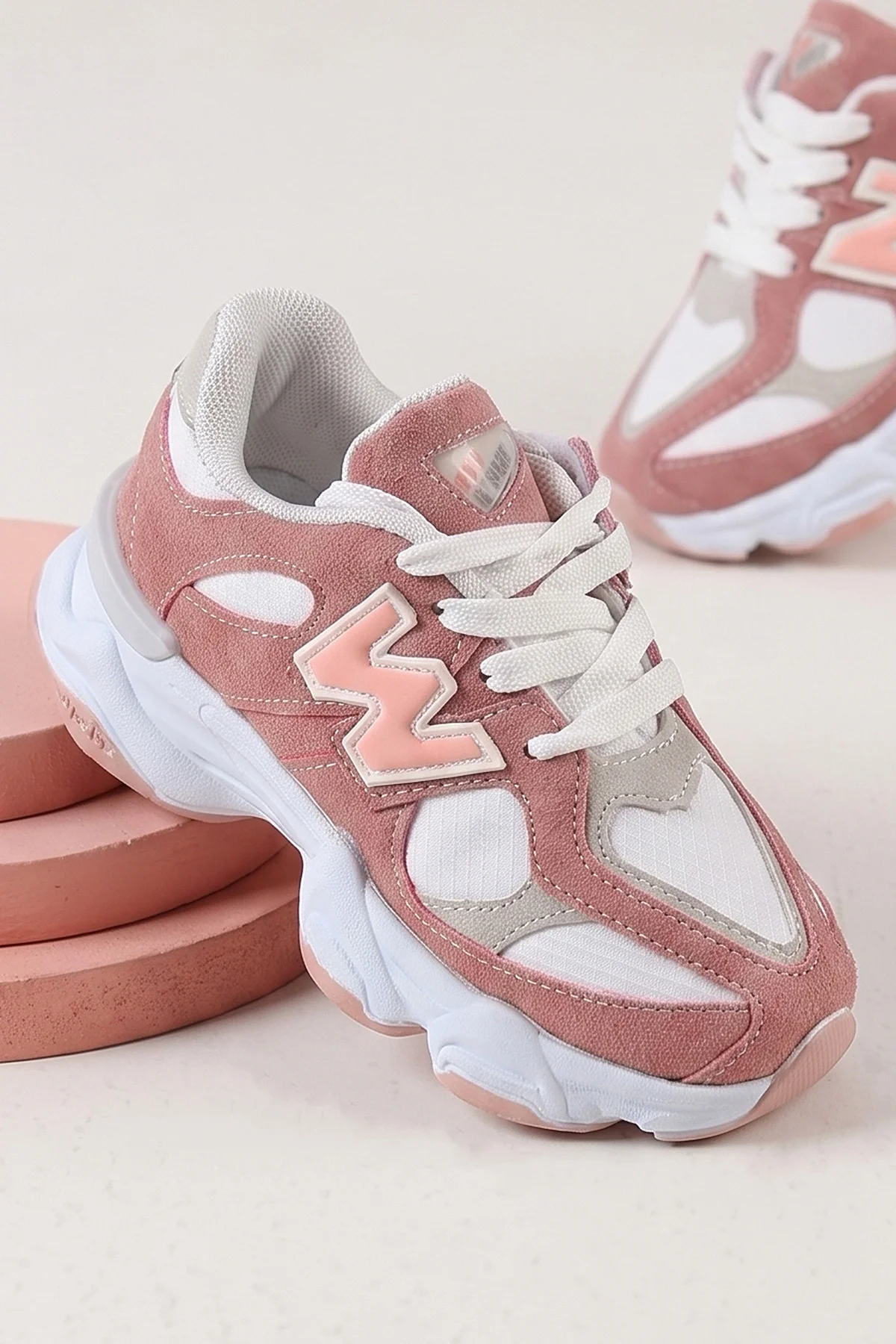 Pudra ( 26 - 30 ) Bağcıklı Kalın Taban Kız Çocuk Spor Ayakkabı 482887