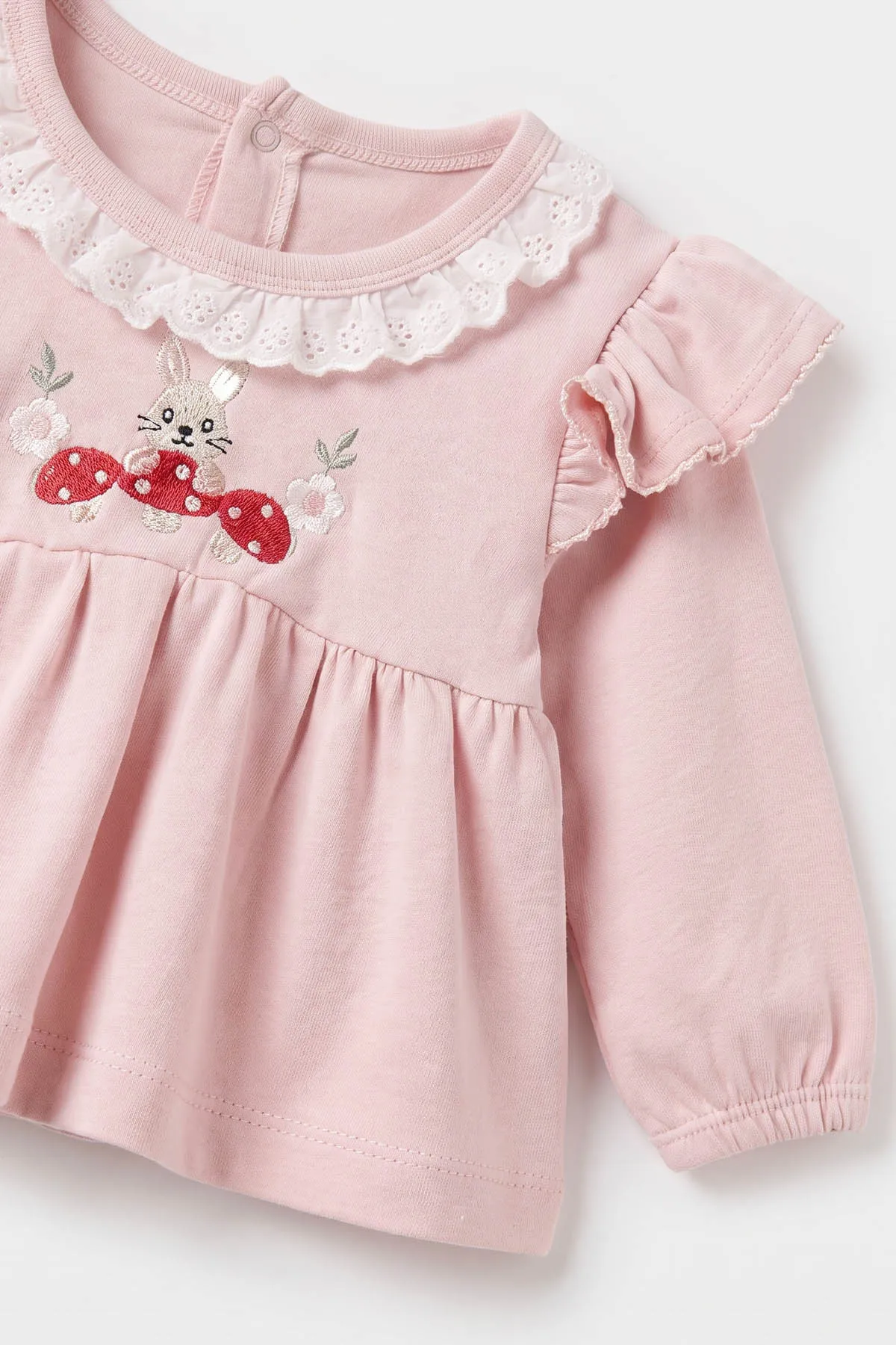 Pudra (3-12 Ay) Mantar Nakışlı Fırfırlı Kız Bebek 2'li Takım 476029