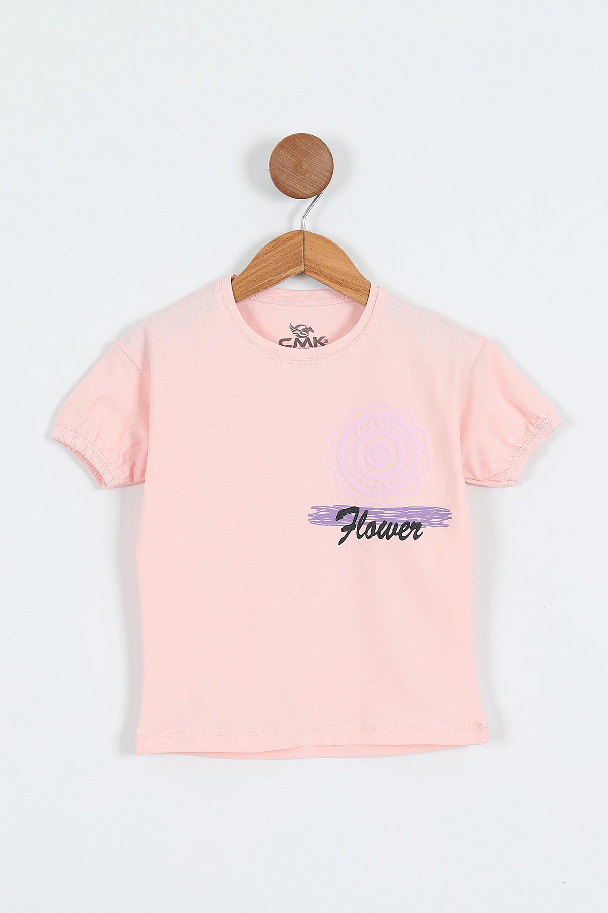 Pudra (3-12 Yaş) Flower Baskılı Kol Lastikli Kız Çocuk Tişört 354290