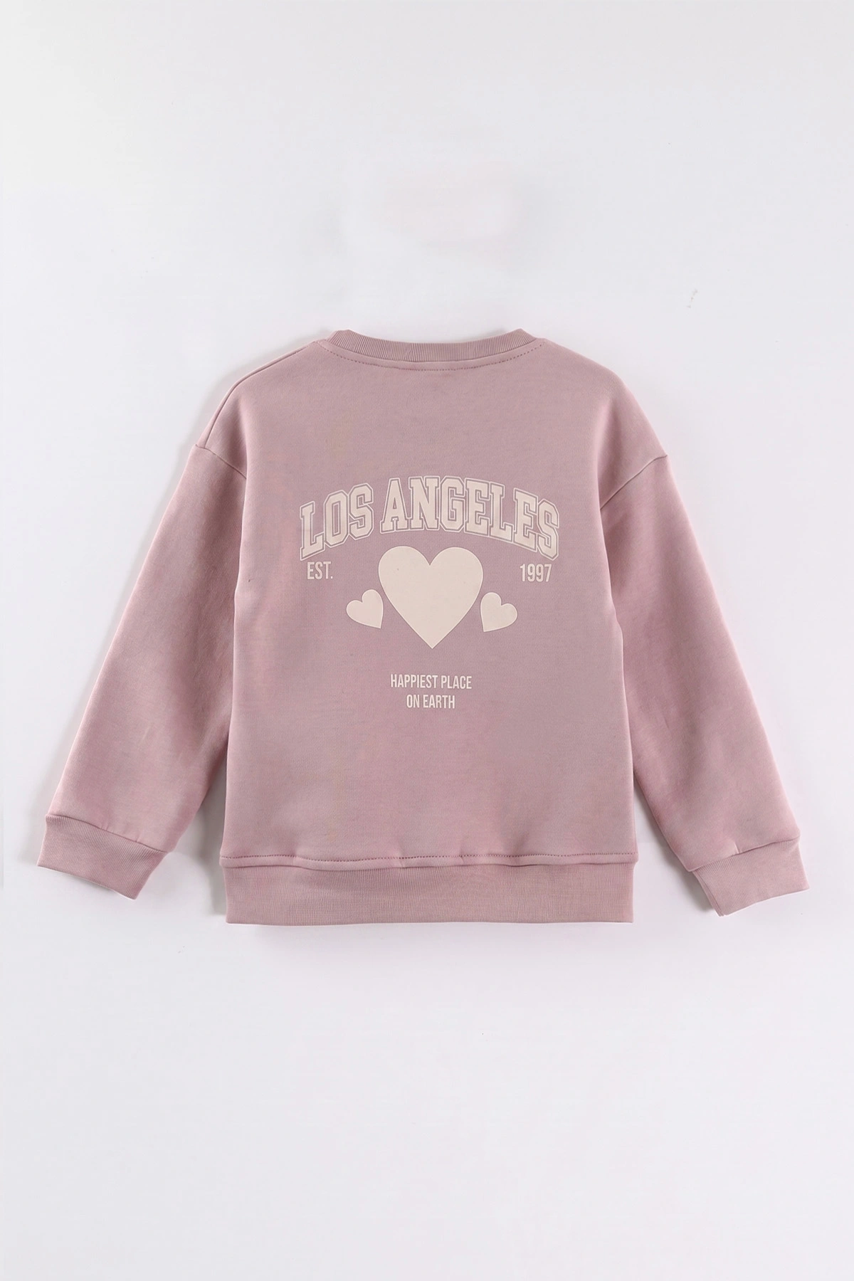 Pudra (3-12 Yaş) Kalp Baskılı 3 İp Şardonlu Kız Çocuk Sweatshirt 473981