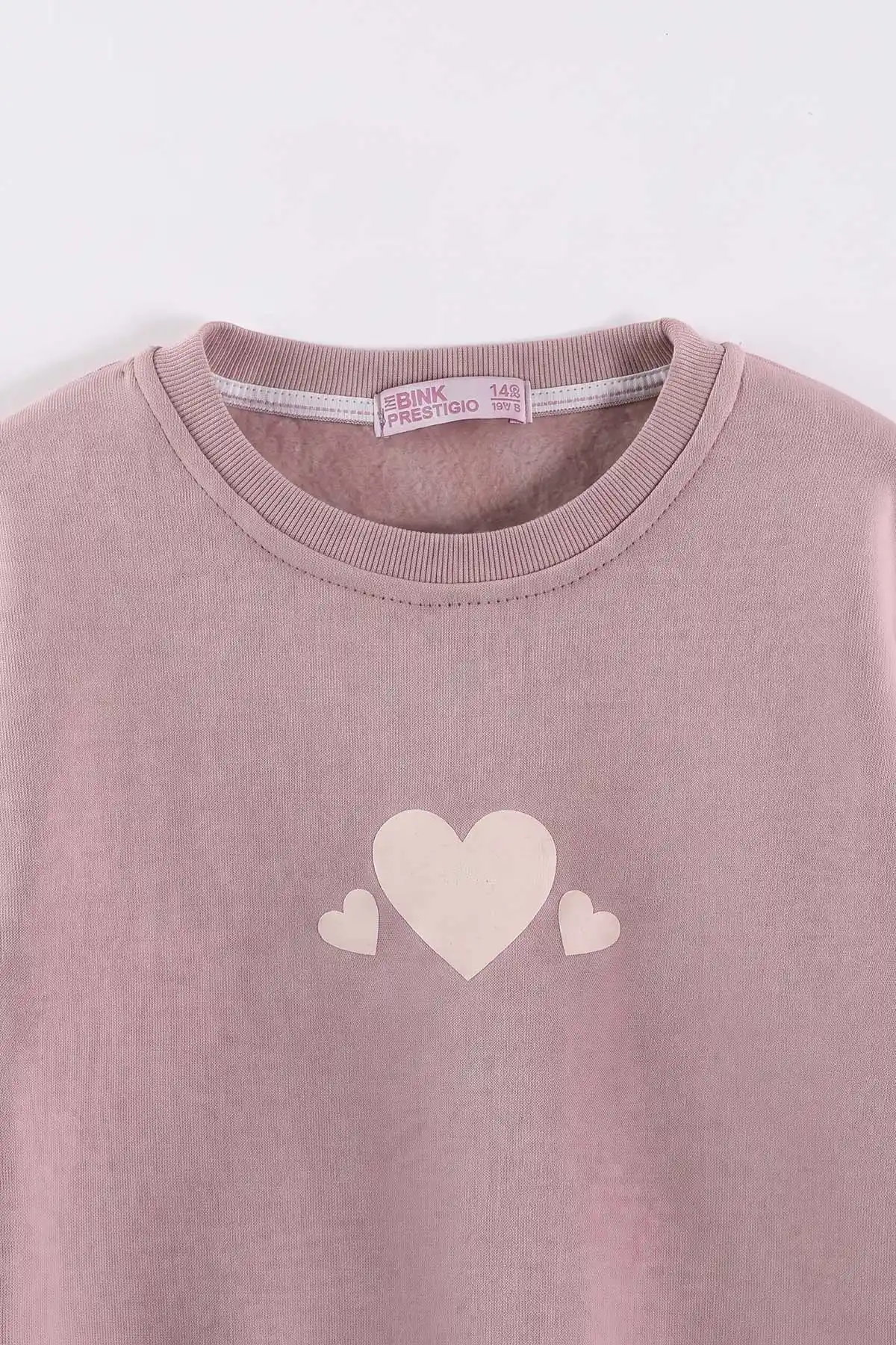 Pudra (3-12 Yaş) Kalp Baskılı 3 İp Şardonlu Kız Çocuk Sweatshirt 473981