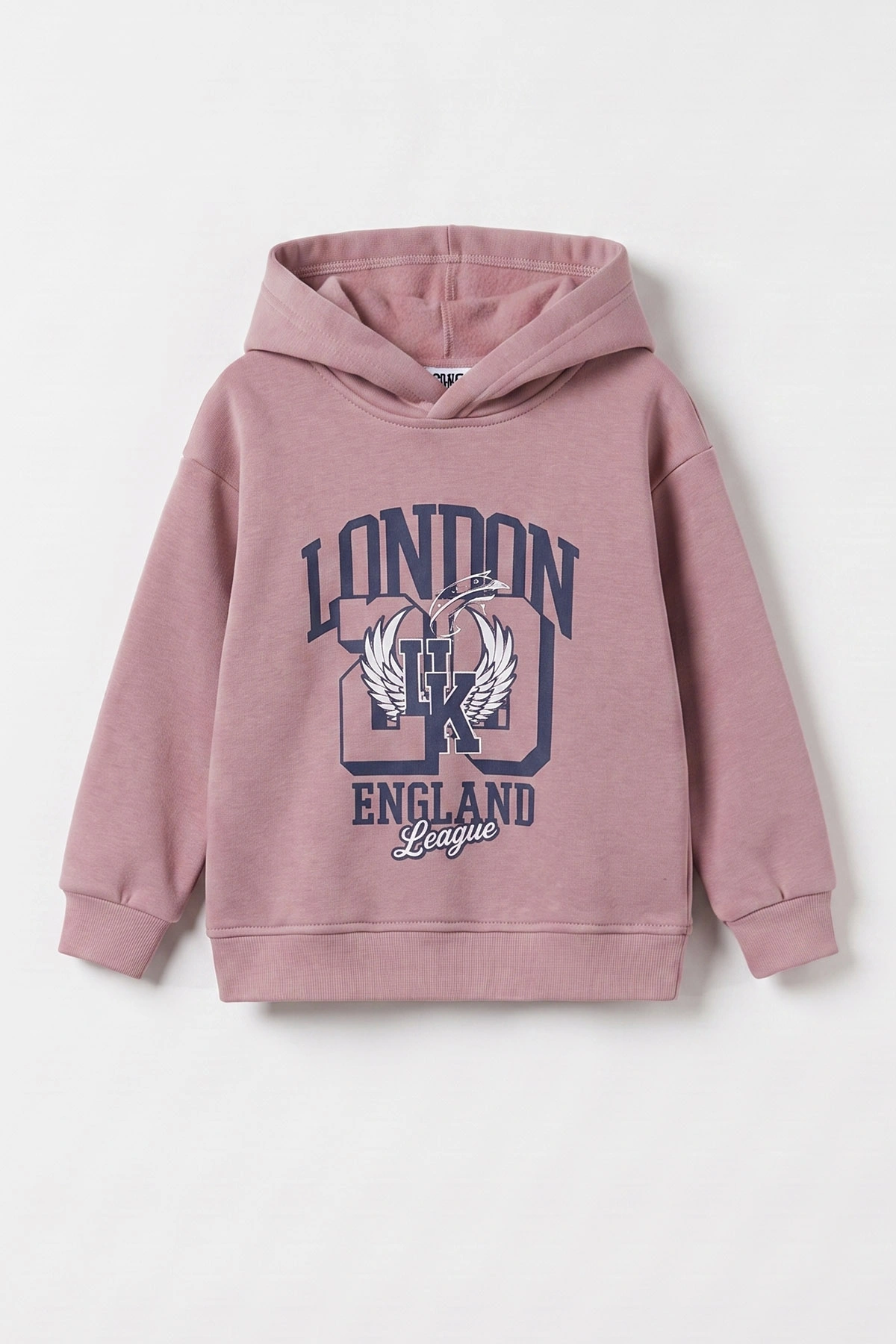 Pudra (3-12 Yaş) London Baskılı 3 İp Şardonlu Kapüşonlu Kız Çocuk Sweatshirt 473973