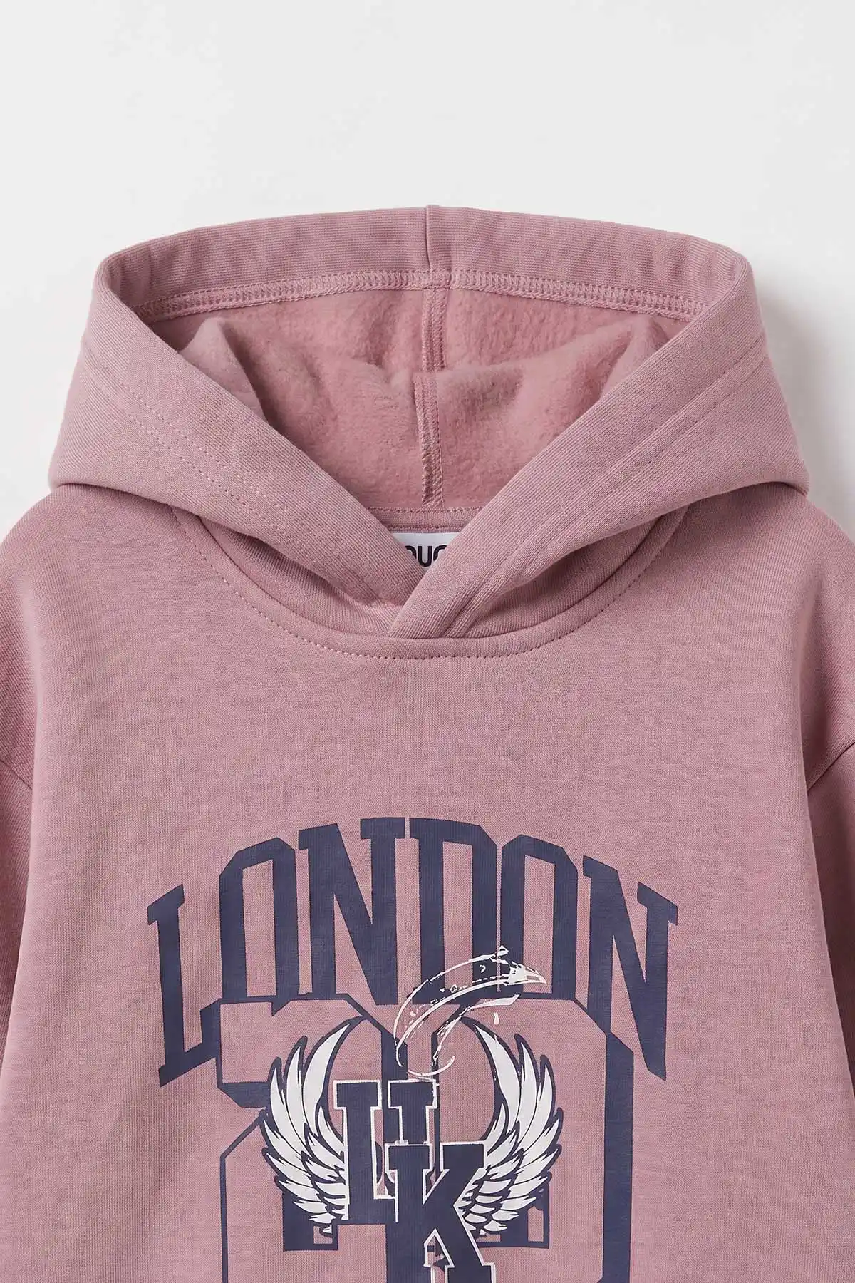 Pudra (3-12 Yaş) London Baskılı 3 İp Şardonlu Kapüşonlu Kız Çocuk Sweatshirt 473973
