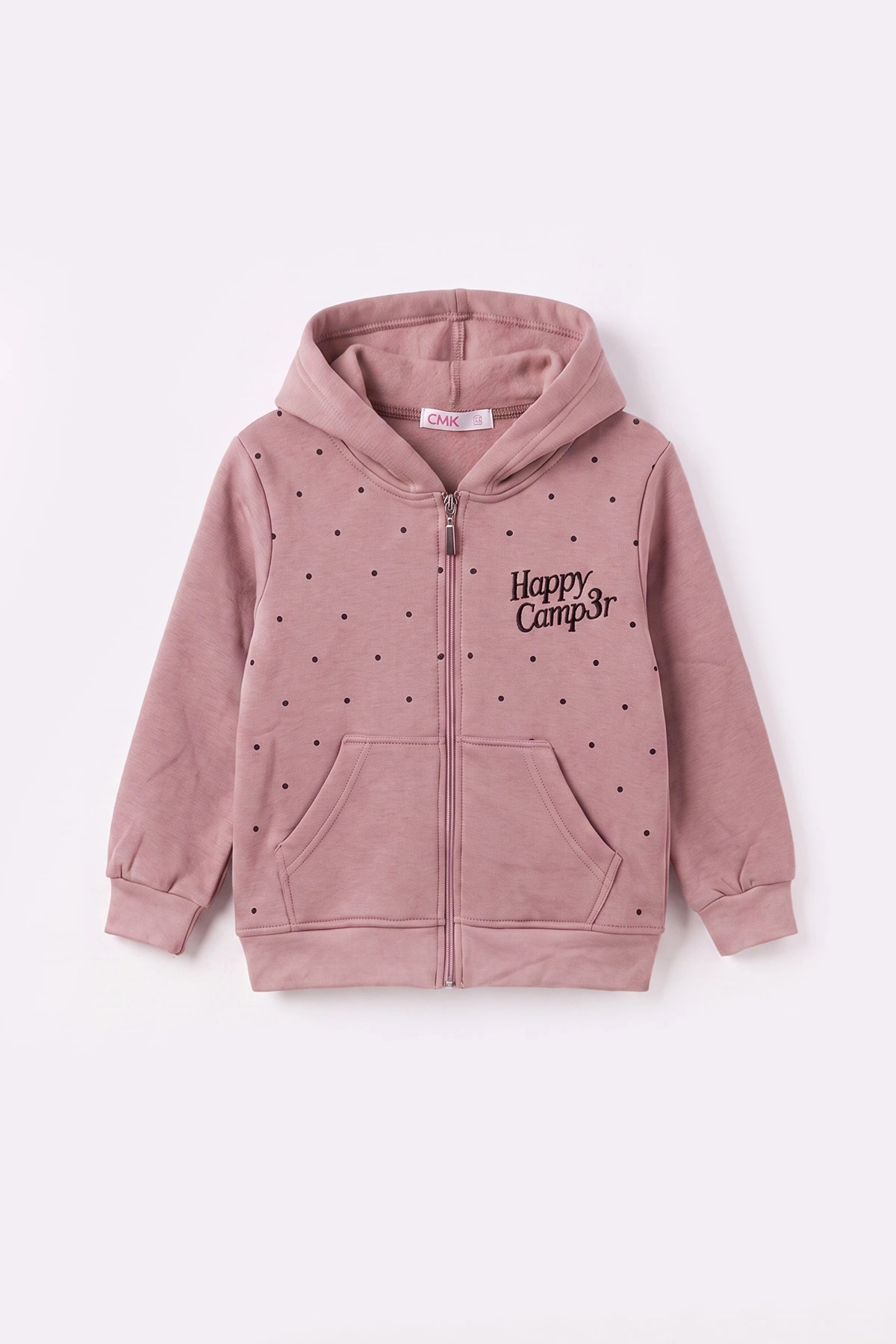 Pudra (3-12 Yaş) Noktalı Baskılı Kapüşonlu 3 İp Şardonlu Kız Çocuk Sweatshirt 483900