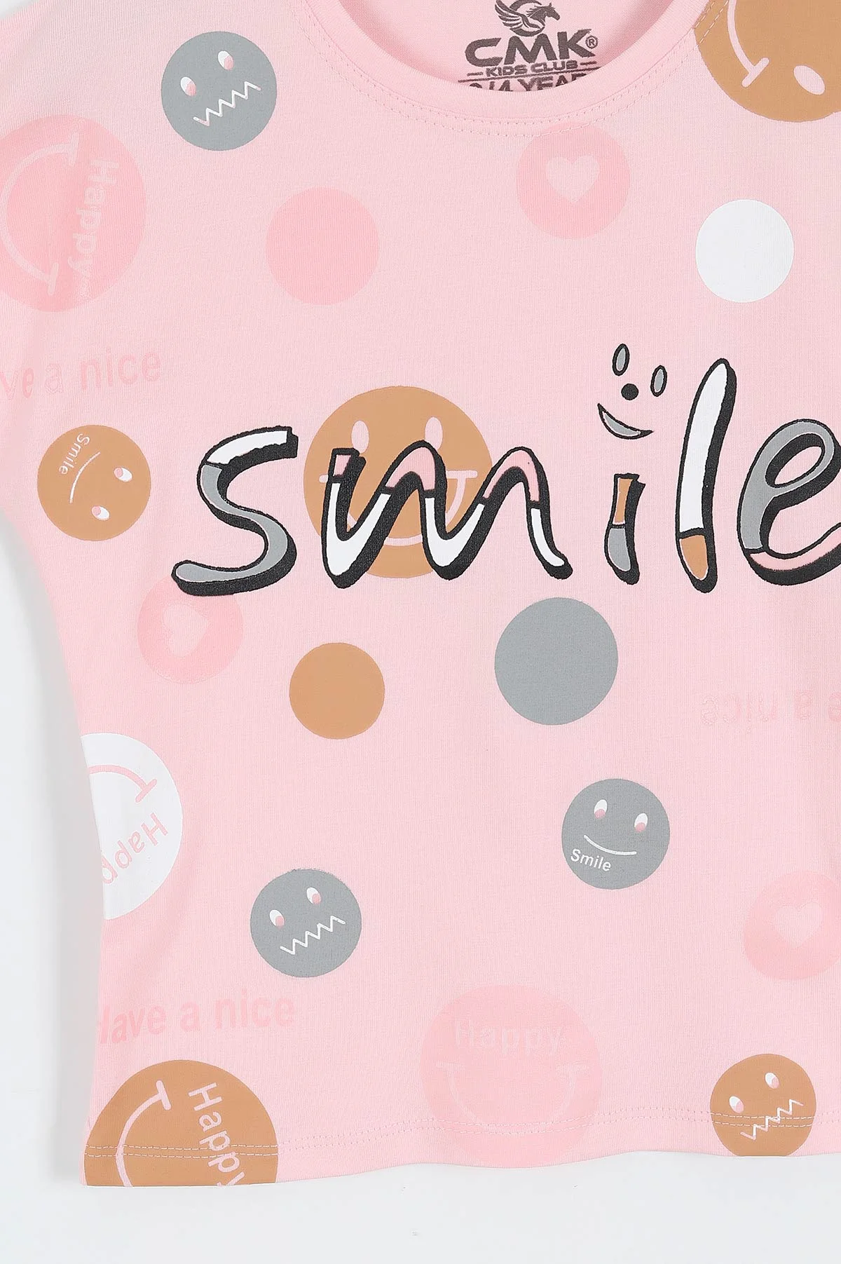 Pudra (3-12 Yaş)Smile  Baskılı  Kız Çocuk Kısa Kol Tişört 354030