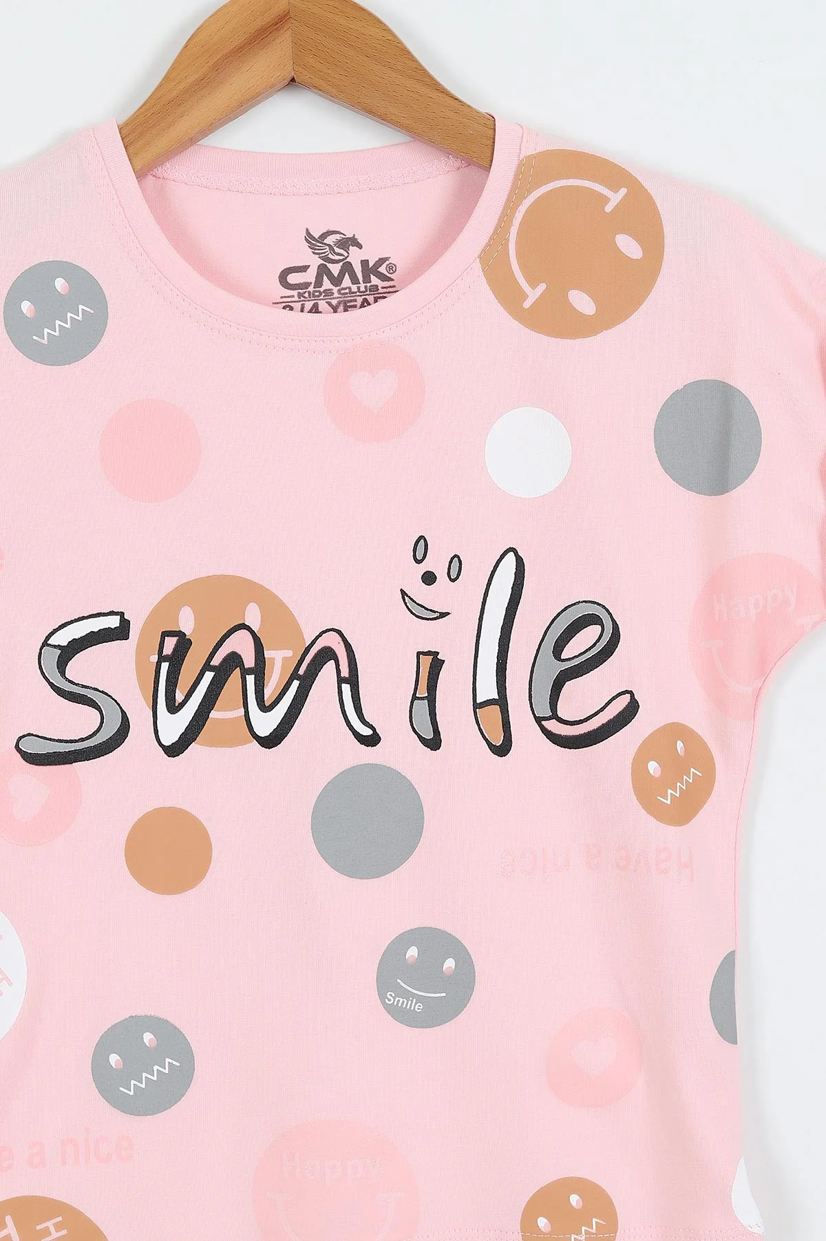 Pudra (3-12 Yaş)Smile  Baskılı  Kız Çocuk Kısa Kol Tişört 354030