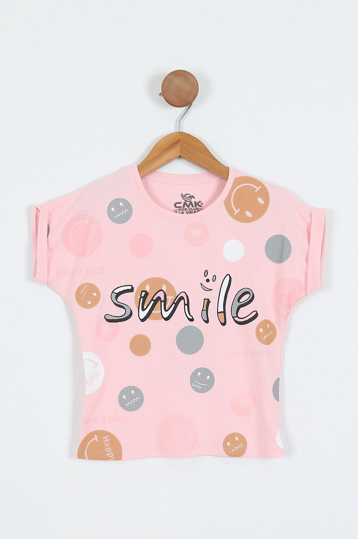 Pudra (3-12 Yaş)Smile  Baskılı  Kız Çocuk Kısa Kol Tişört 354030