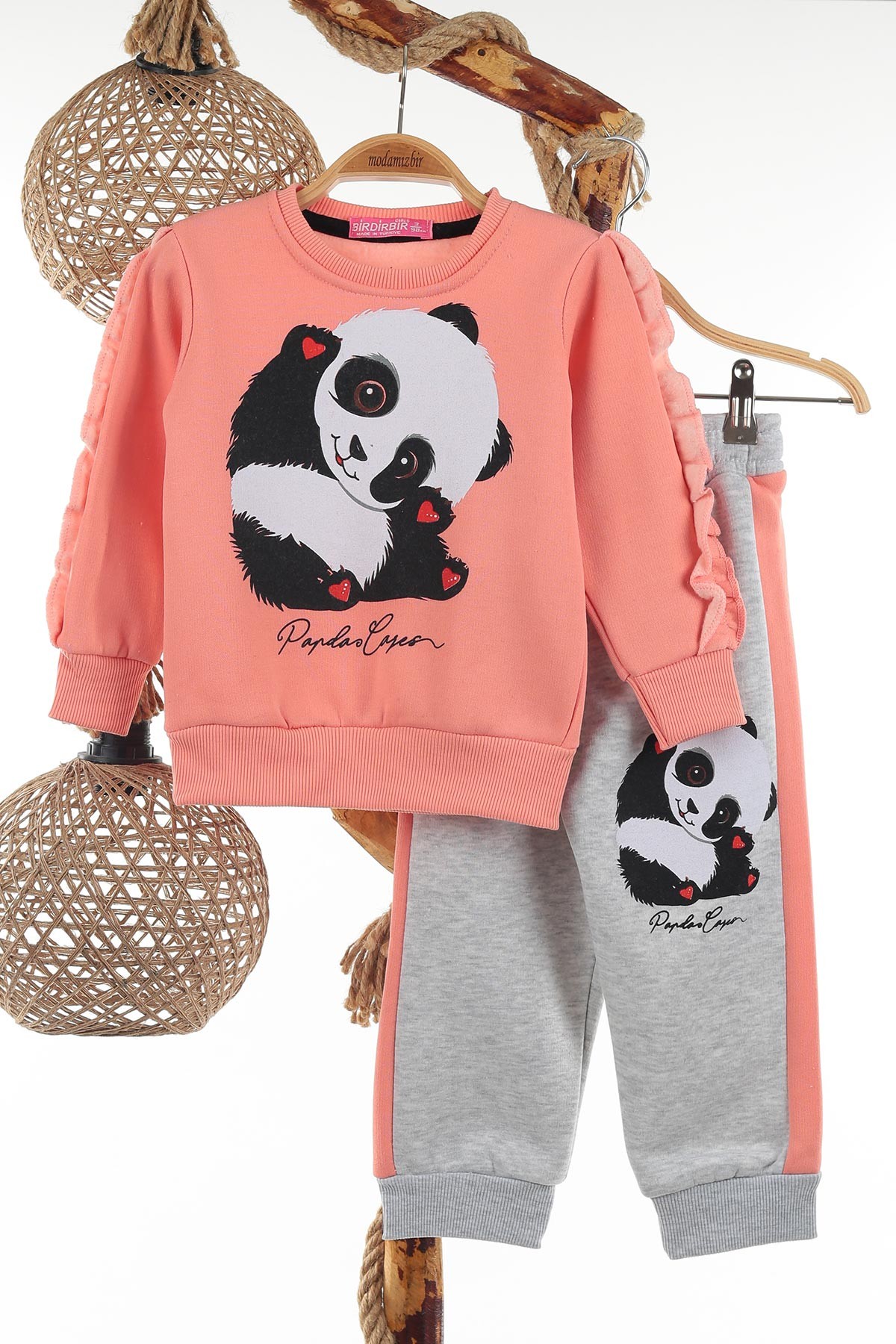 Pudra (3-6 Yaş) Panda Baskılı Üç İp Şardonlu Kız Çocuk Takım 138945