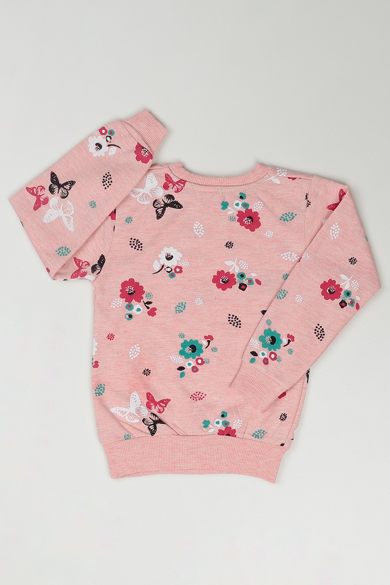 Pudra (3-7 Yaş) Çiçek Desenli Kız Çocuk Sweatshirt 84693