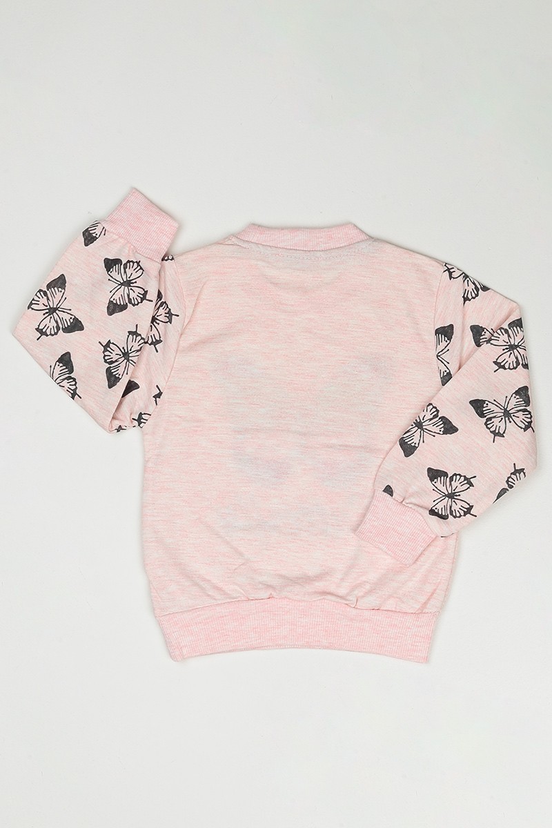 Pudra (3-7 Yaş) Kelebek Baskılı Kız Çocuk SweatShirt 90351