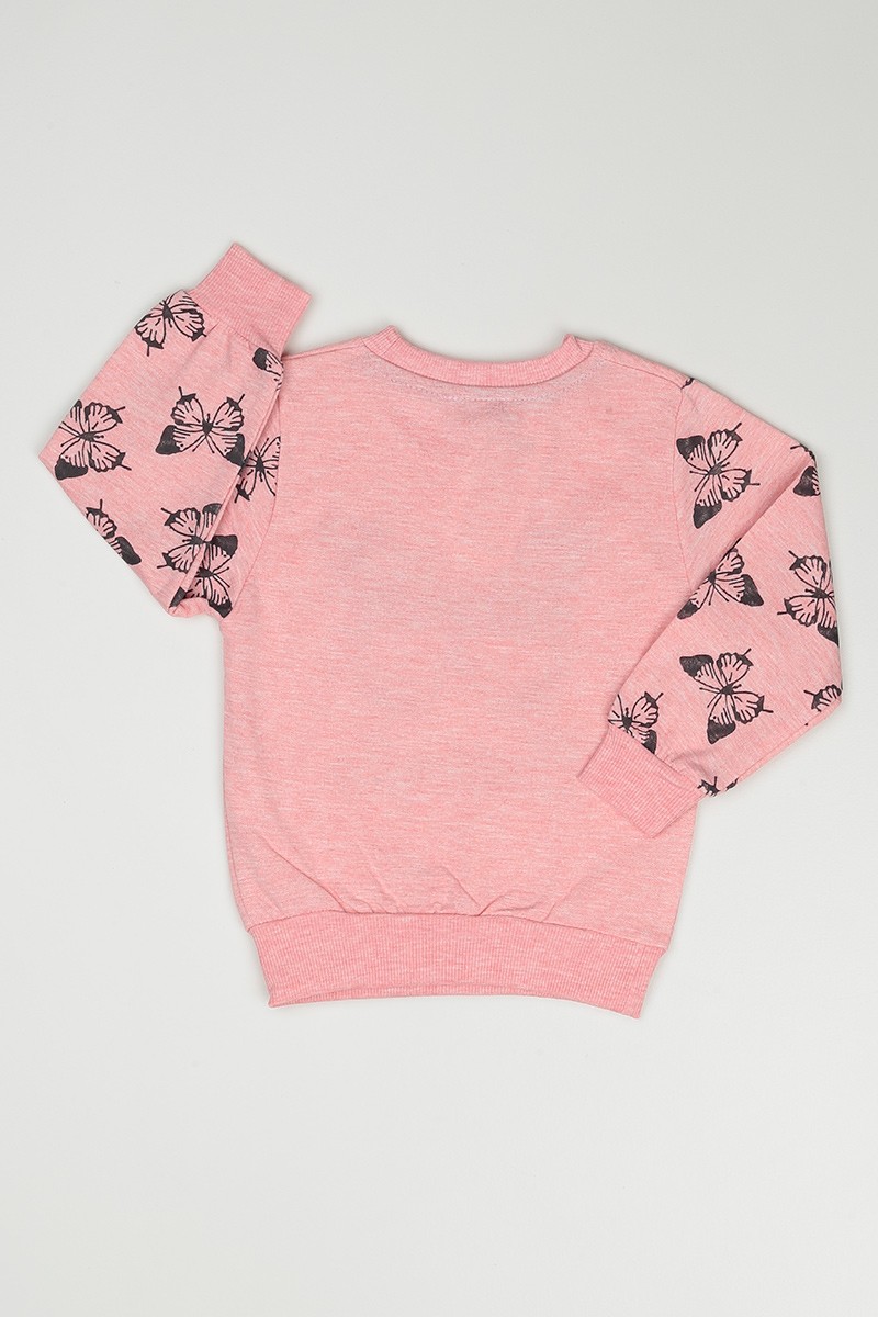 Pudra (3-7 Yaş) Kelebek Baskılı Kız Çocuk Sweatshirt 90857