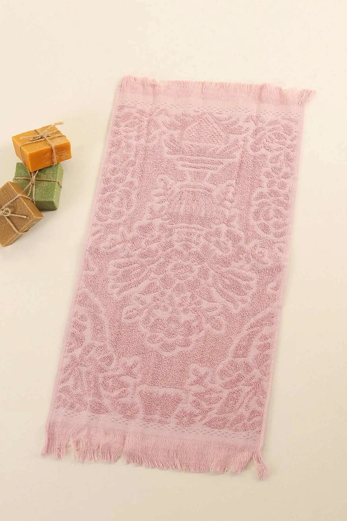 Pudra 30x50 Saçaklı Coco Desen Havlu 288567