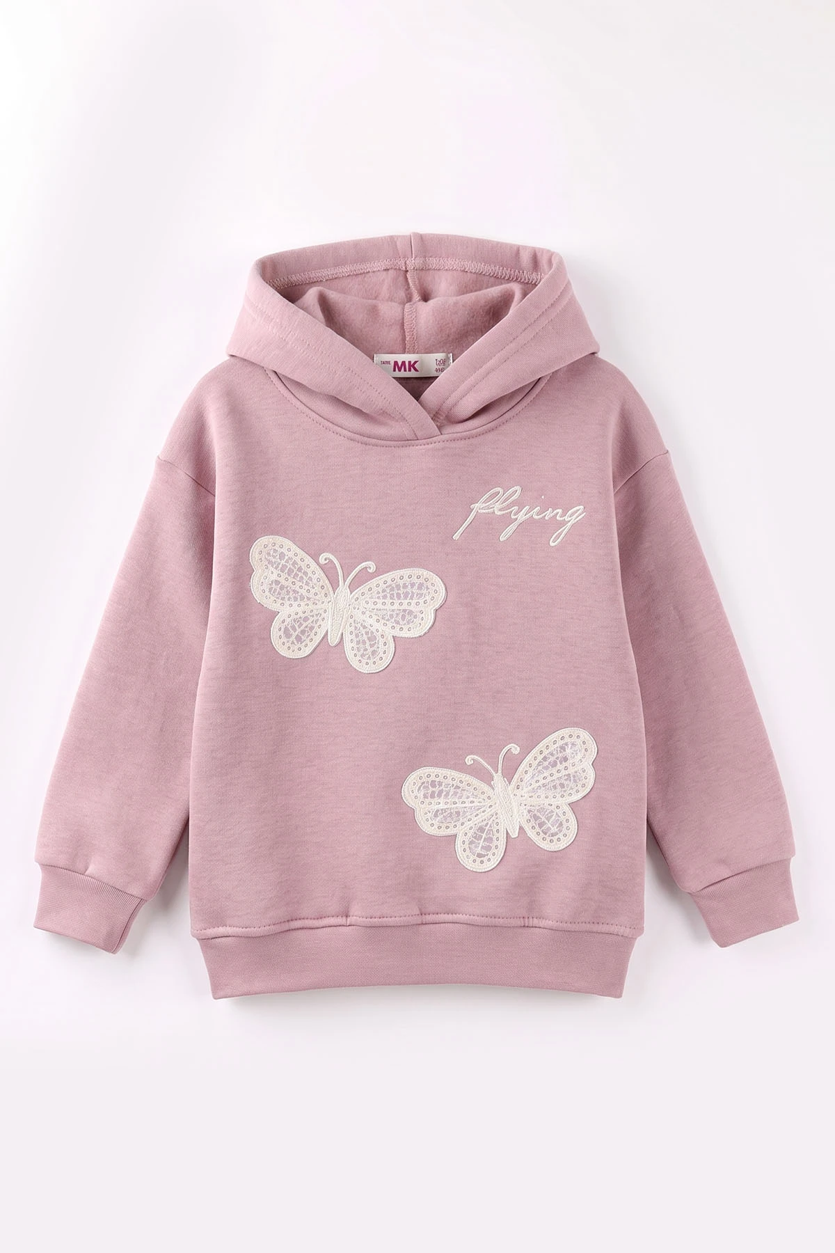 Pudra (4-12 Yaş) Kelebek Süzene Nakışlı İçi Şardonlu Kız Çocuk Sweatshirt 495874