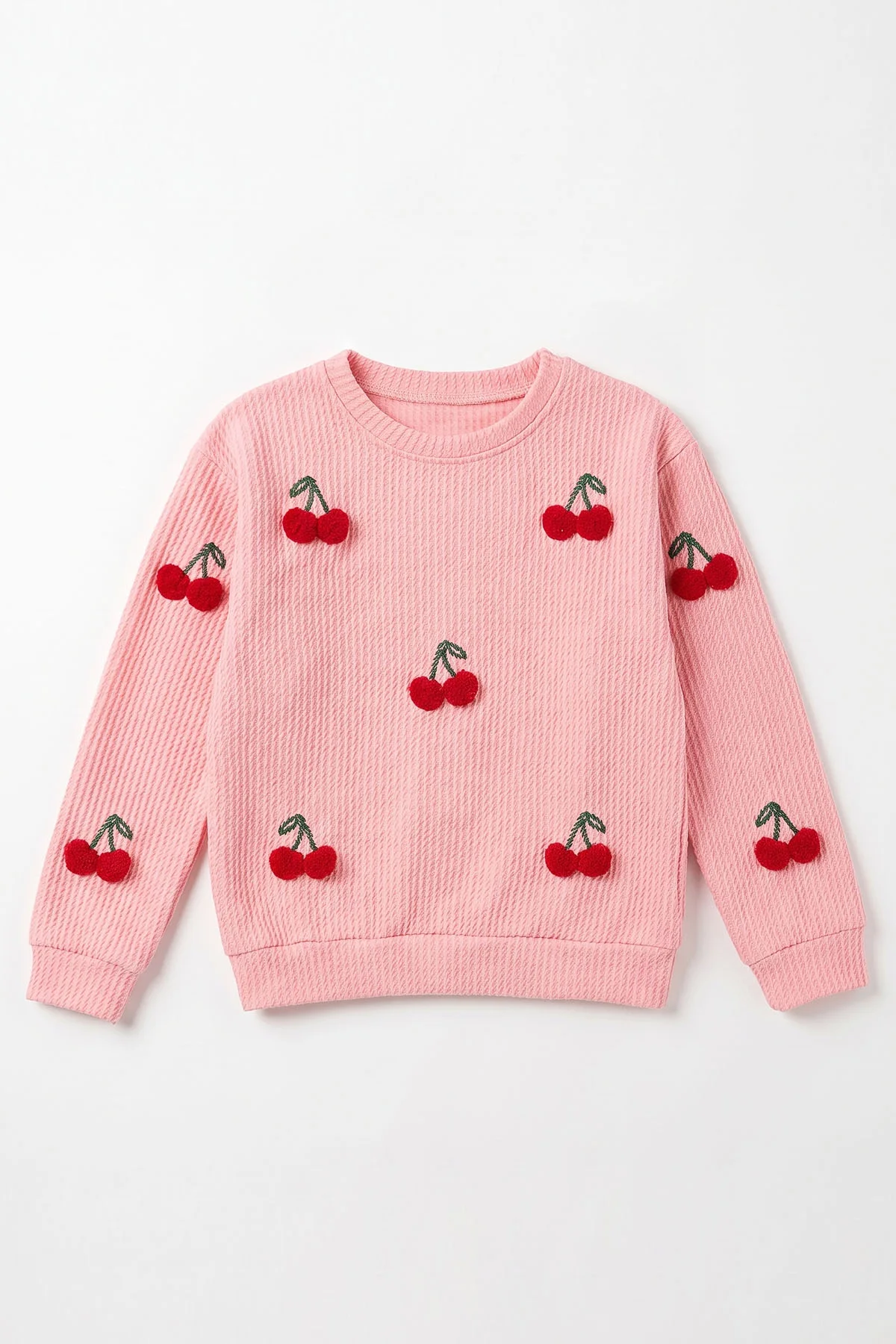 Pudra (4-12 Yaş) Süzene Kiraz Nakışlı Kız Çocuk Sweat 493657