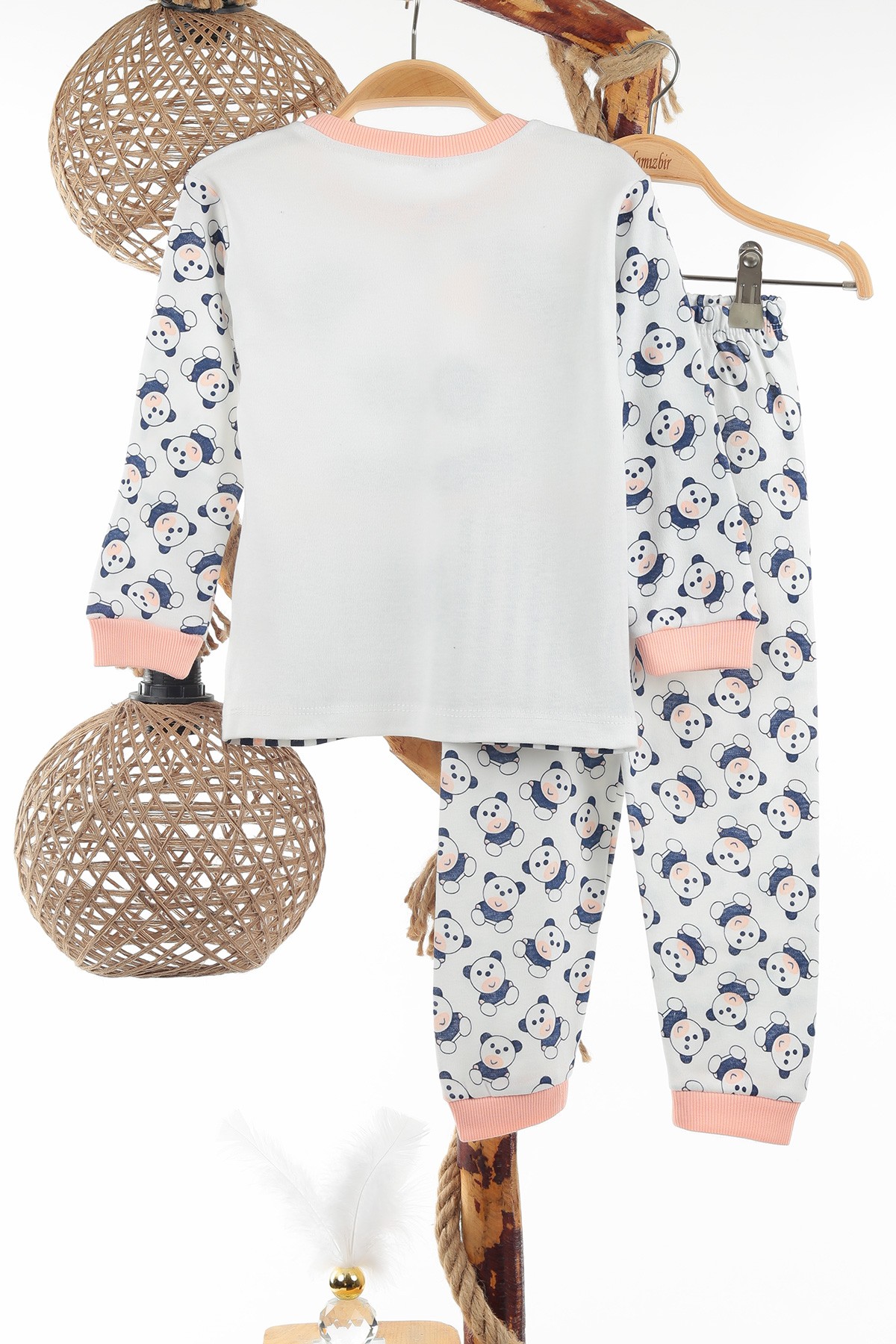 Pudra (4-6 Yaş) Ekru Panda Desenli Kız Çocuk Pijama Takım 137316