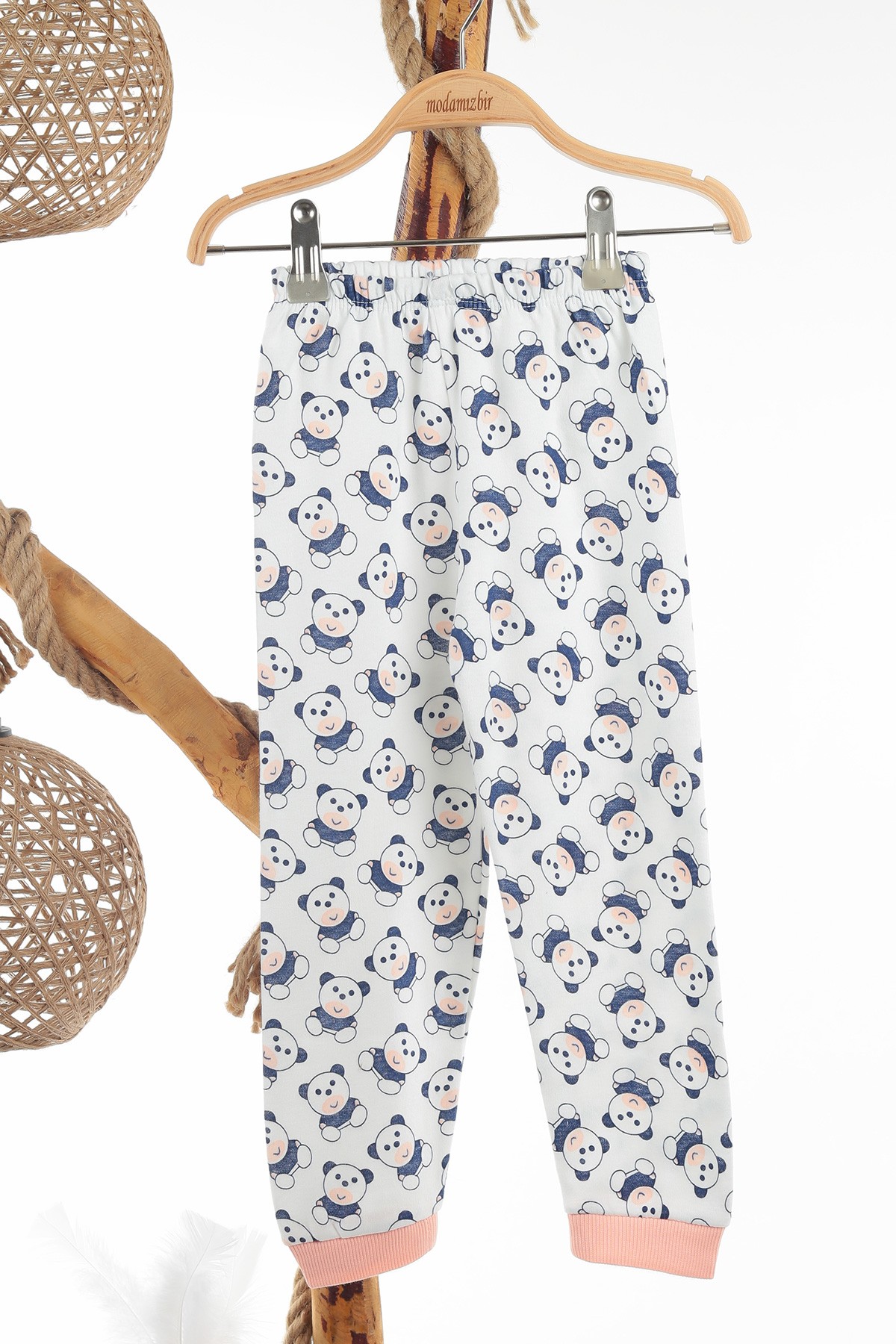 Pudra (4-6 Yaş) Ekru Panda Desenli Kız Çocuk Pijama Takım 137316