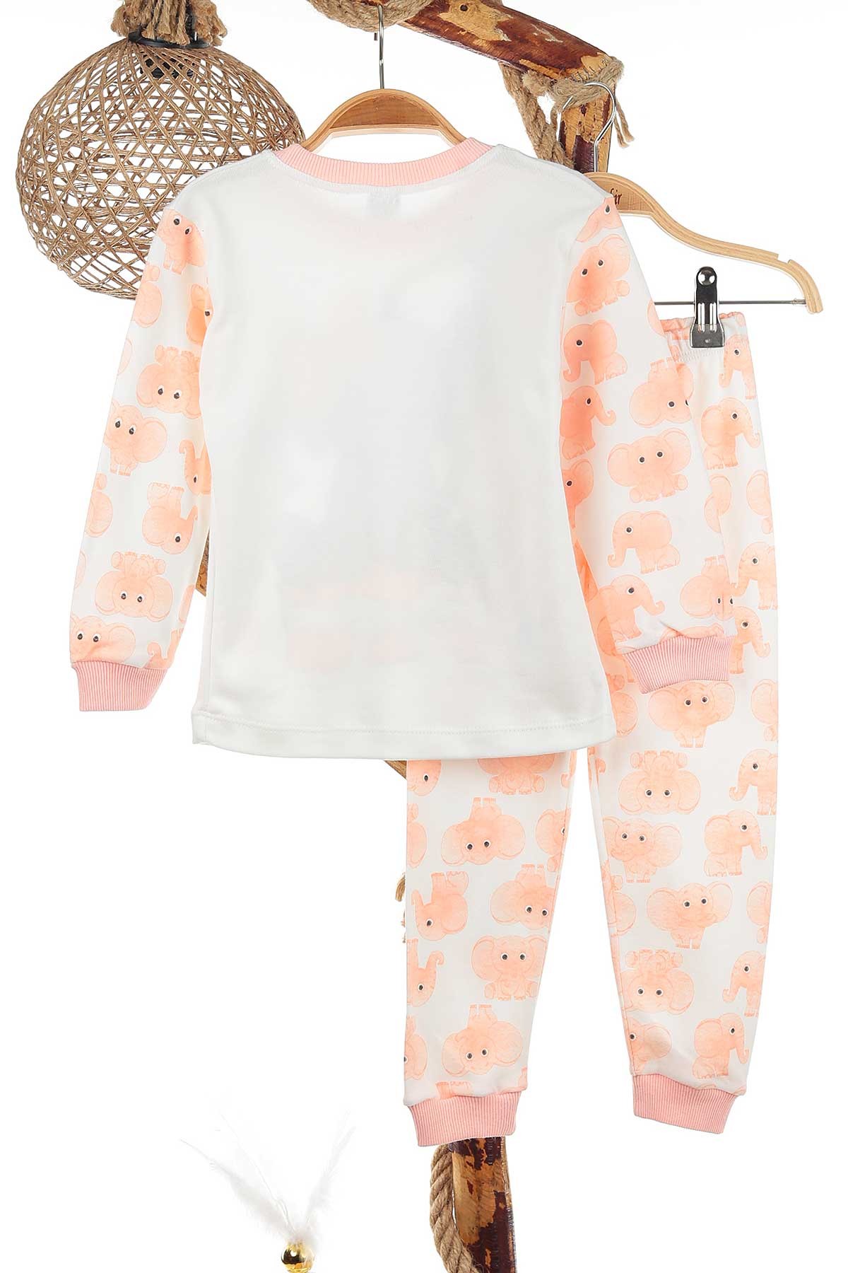 Pudra (4-6 Yaş) Fil Baskılı Kız Çocuk Pijama Takım 141054