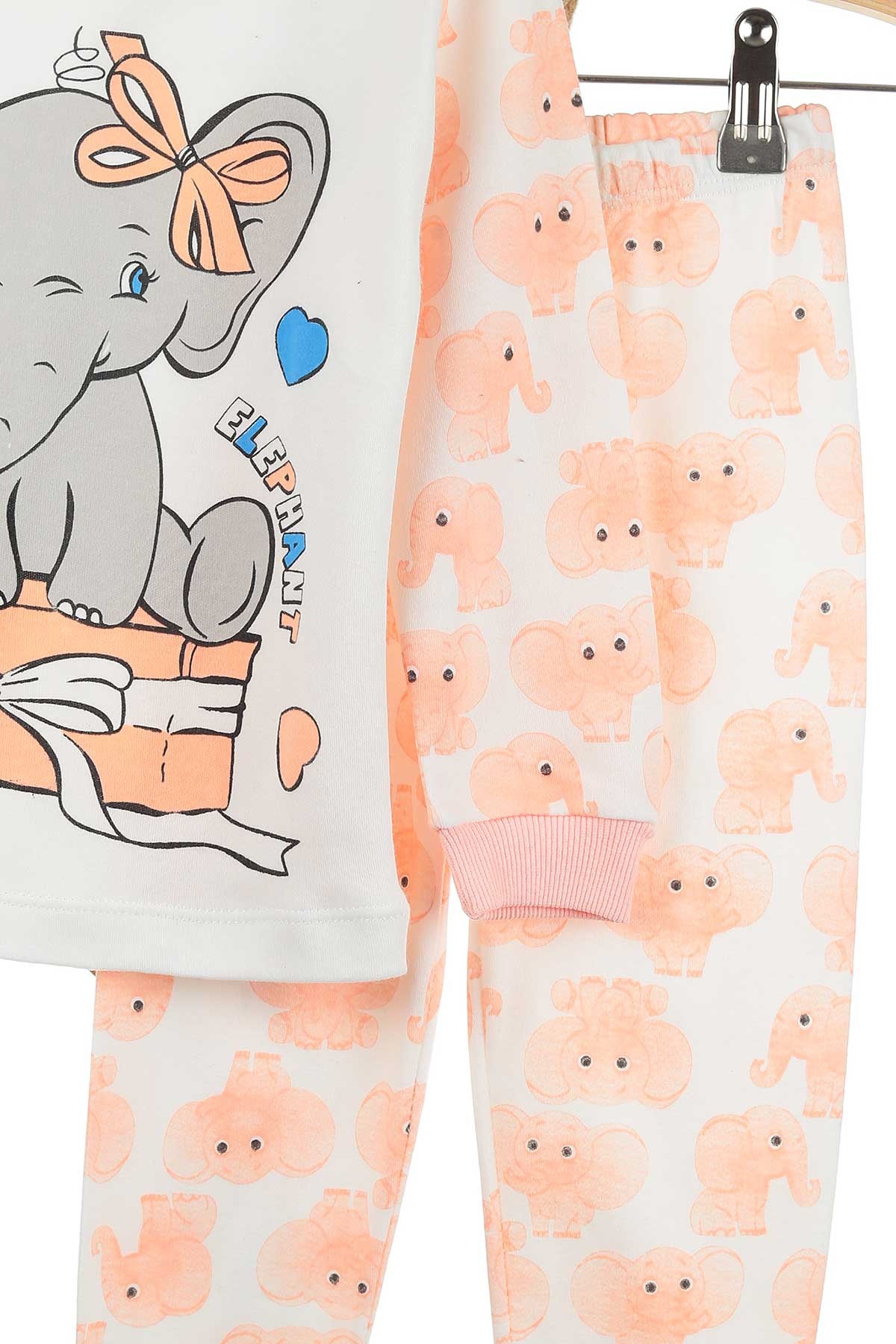 Pudra (4-6 Yaş) Fil Baskılı Kız Çocuk Pijama Takım 141054