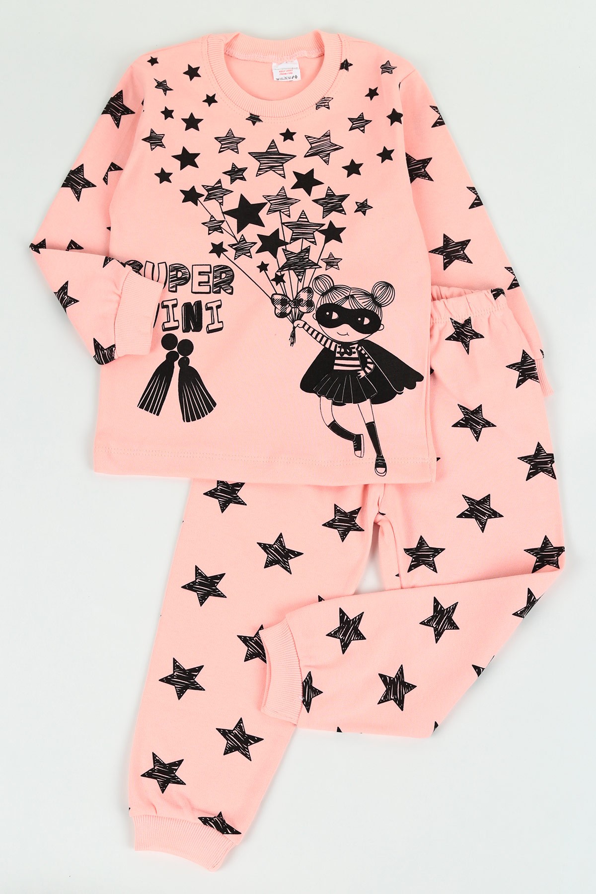 Pudra (4-6 yaş) Super Mini Baskılı Kız Çocuk Pijama Takımı 125575