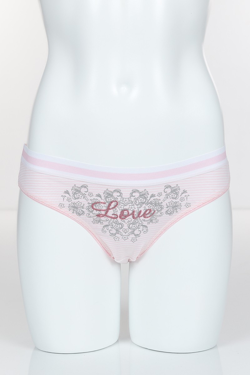 Pudra 4316 Bikini Love Baskılı Çizgili Külot 102262