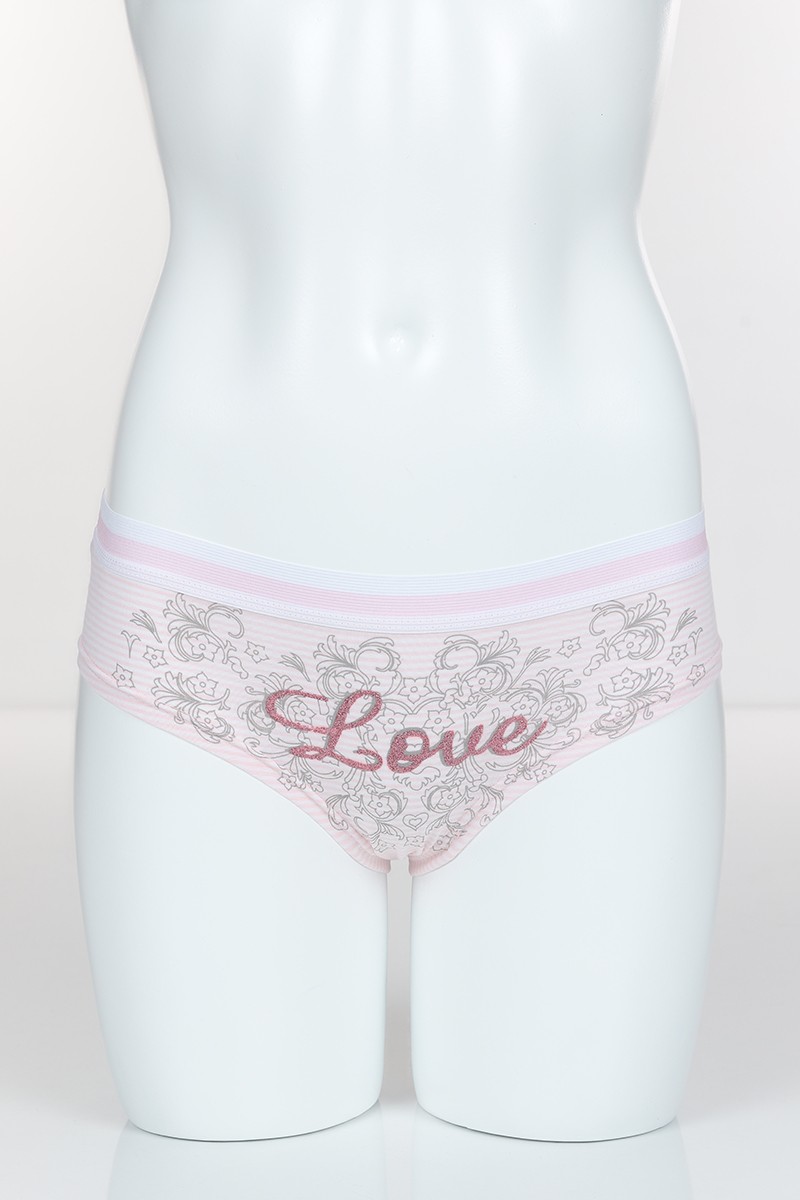 Pudra 4318 Hıpboxer Love Baskılı Çizgili Kumaş Külot 101770