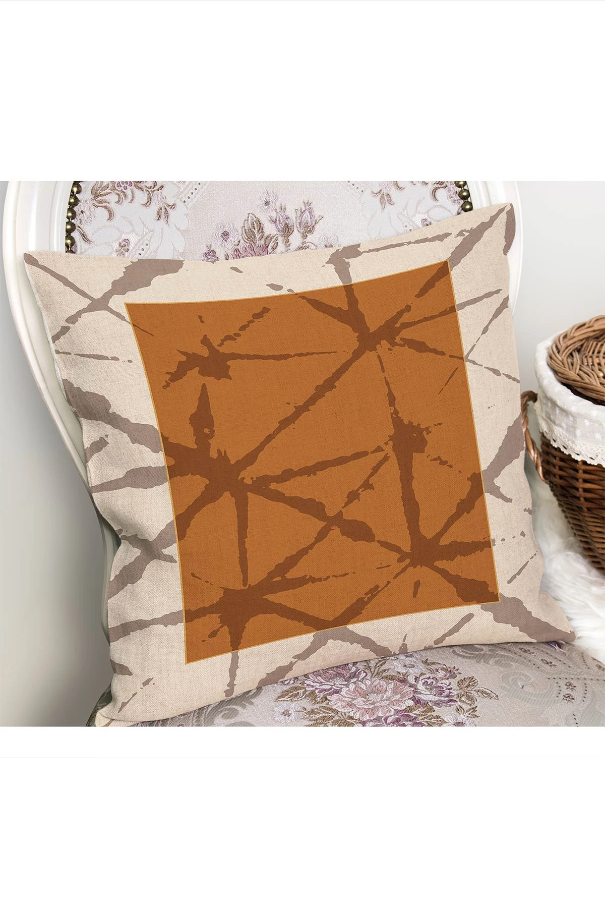 Bej 43x43 Dijital Baskılı Fermuarlı Modern Kırlent Kılıfı 272389