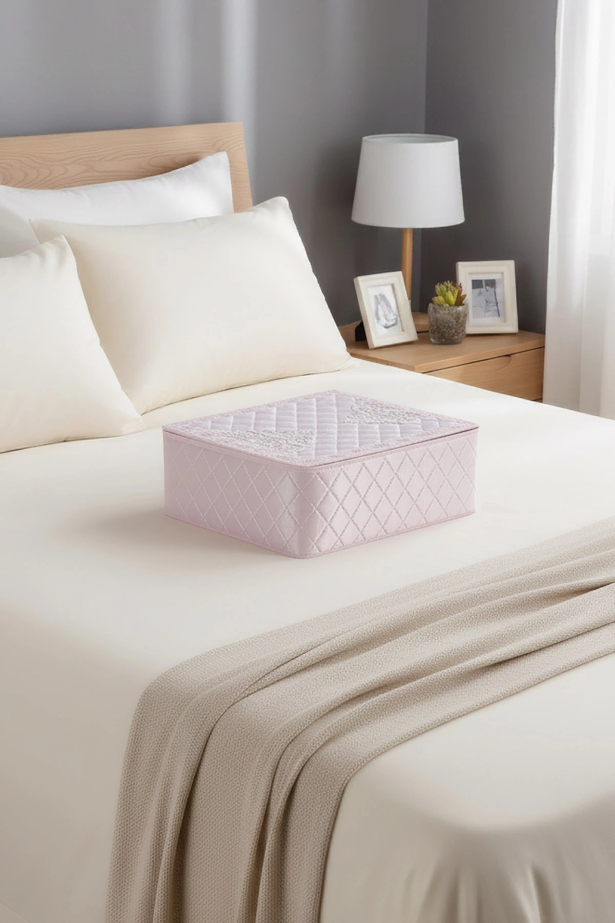 Pudra 47x42x17.5 Cm Dantelli Nakışlı Saten Bohça Hurç 414835