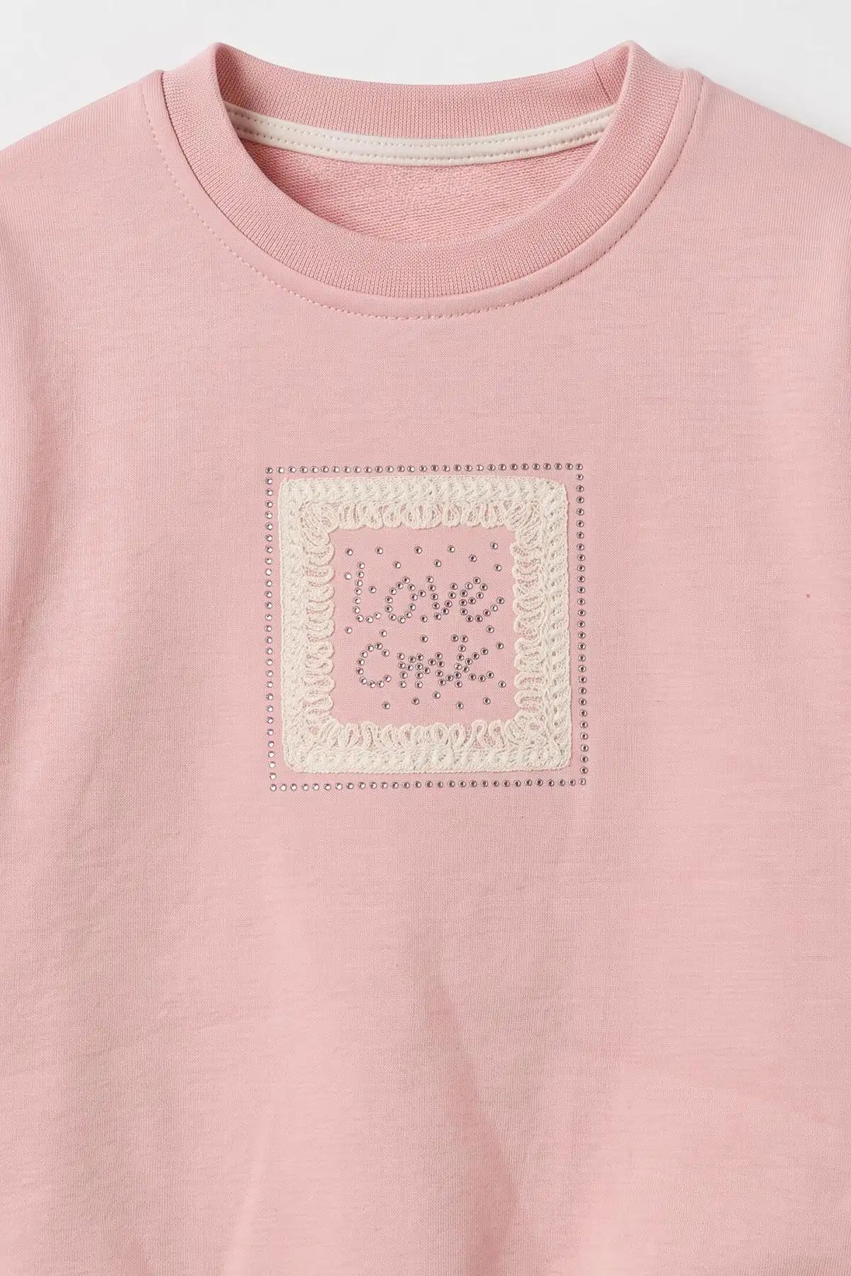 Pudra (5-12 Yaş) Taşlı Love Nakışlı 3 İp Şardonlu Kız Çocuk Kışlık Takım 482958