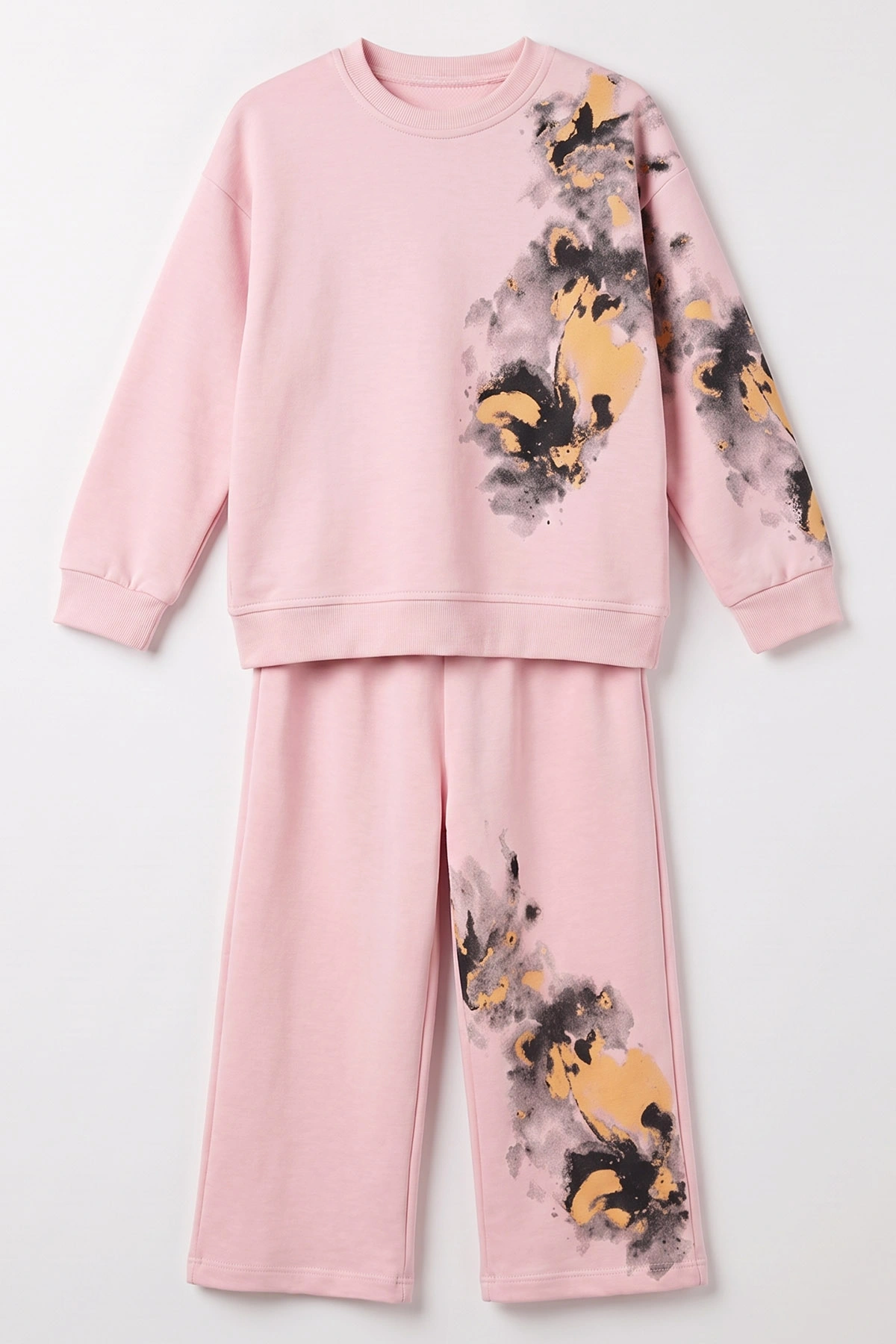 Pudra (5-12 Yaş)Batik Boyalı Modal Kumaş  Kız Çocuk 2'li Takım 490958