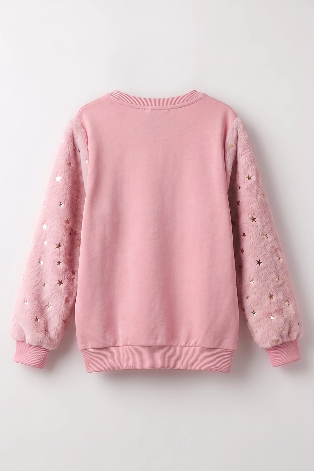 Pudra (5-13 Yaş) Kolu Yıldız Baskılı ve Peluşlu İçi Şardonlu Kız Çocuk Sweatshirt 487445