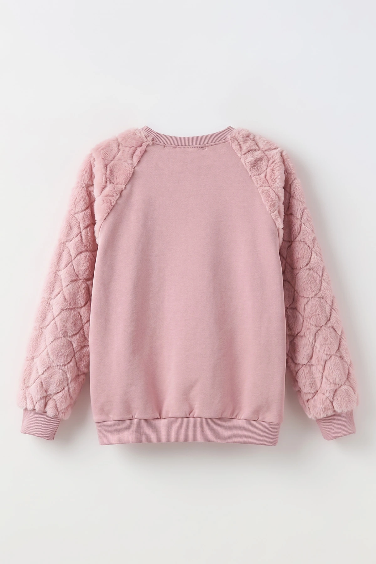 Pudra (5-13 Yaş) Yıldız Baskılı Kolları Peluşlu İçi  Hafif Pamuklu Kız Çocuk Sweatshirt 489289