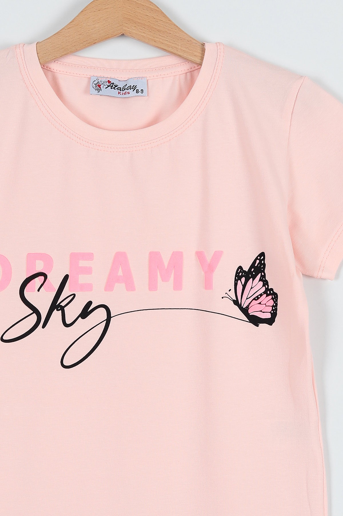 Pudra (5-8 Yaş) Dreamy Kabartma Baskılı Kız Çocuk Tişört 185390