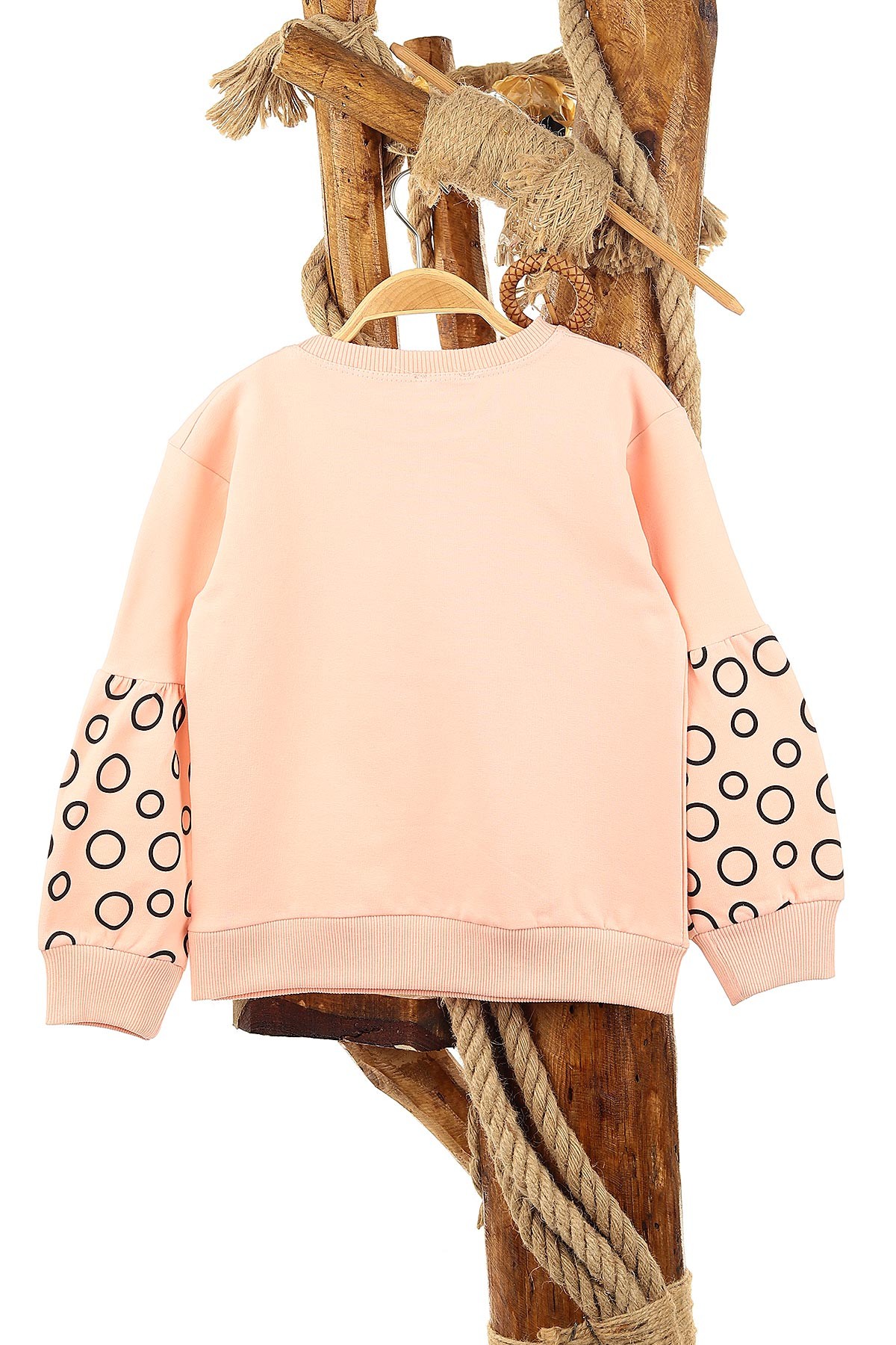 Pudra (5-8 Yaş) Kolu Halka Baskılı İki İp Şardonlu Kız Çocuk Sweat 151570