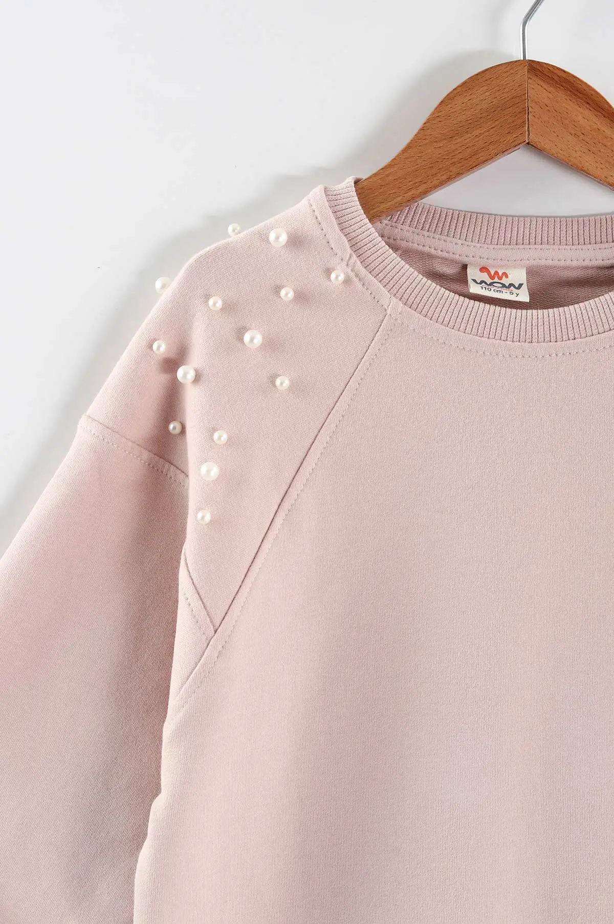 Pudra (5-8 Yaş)Omuzları İncili Kız Çocuk Sweatshirt 432893