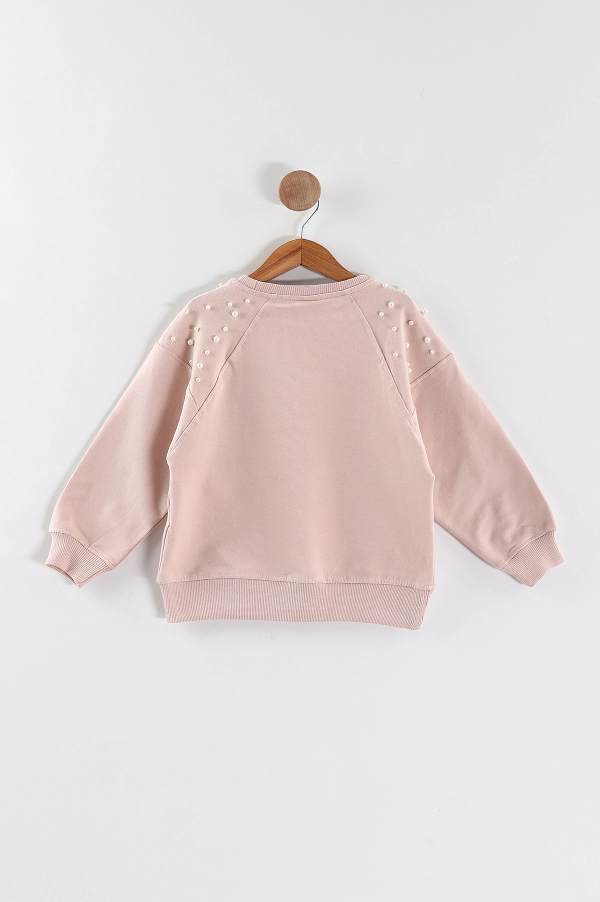 Pudra (5-8 Yaş)Omuzları İncili Kız Çocuk Sweatshirt 432893