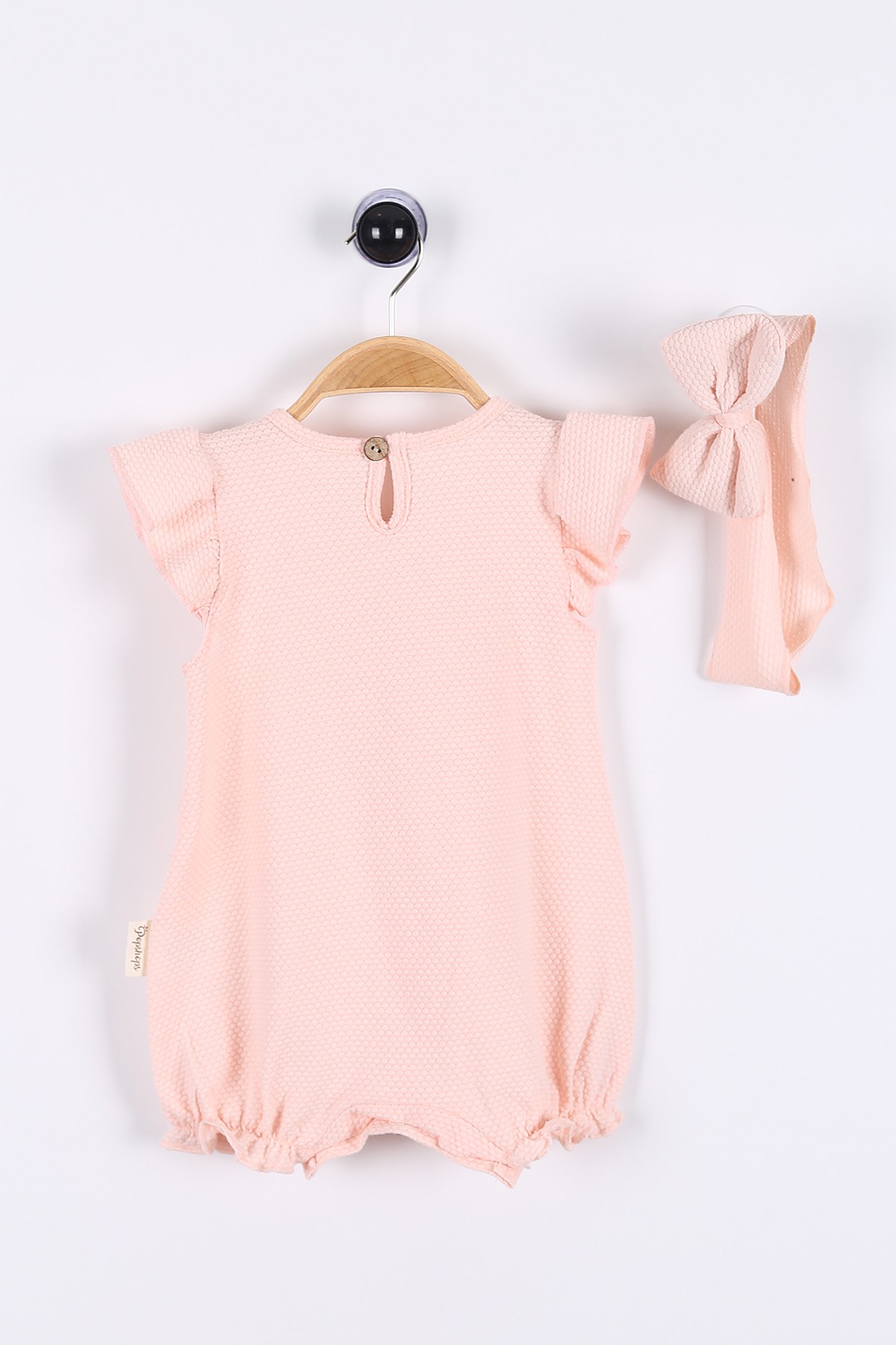 Pudra (6-18 Ay) Güpürlü Düğme Detaylı Kız Bebe Tulum 175392
