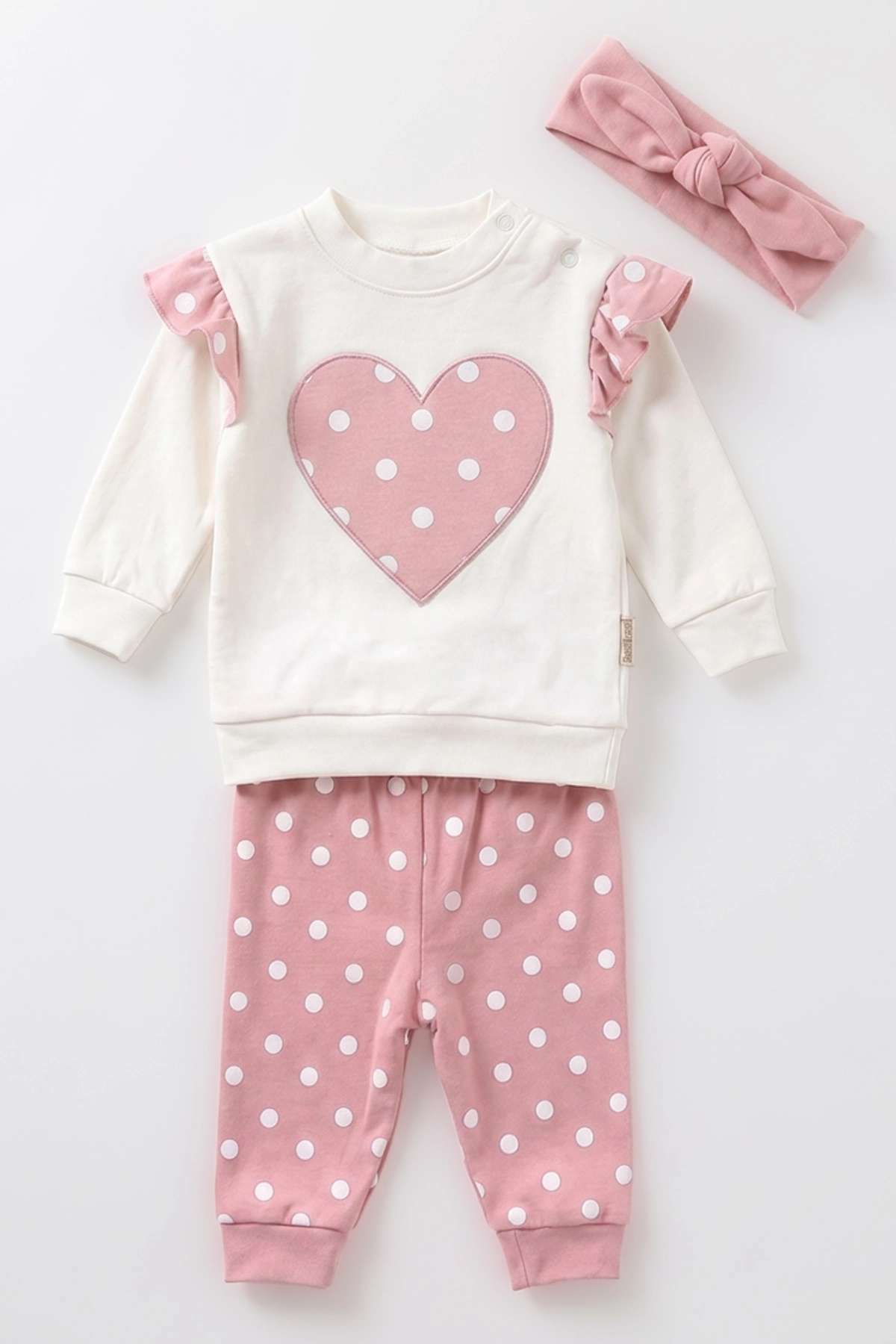 Pudra (6-18 Ay)Puantiye Desen Bandanalı Kız Bebek Takım 479388