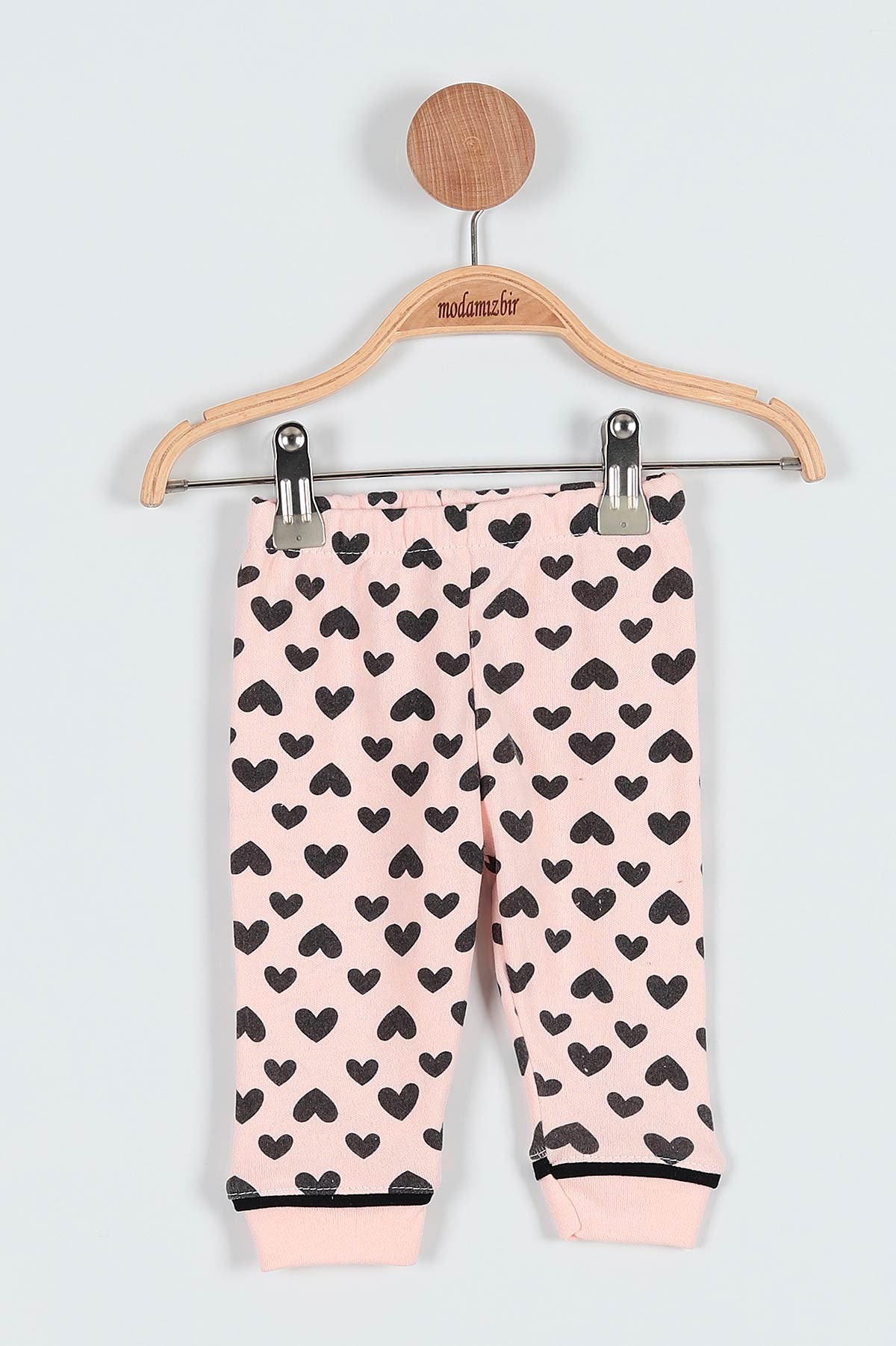 Pudra (6-24 Ay ) Kalp Baskılı Düğme Detaylı Kız Bebe Pijama Takım 186455
