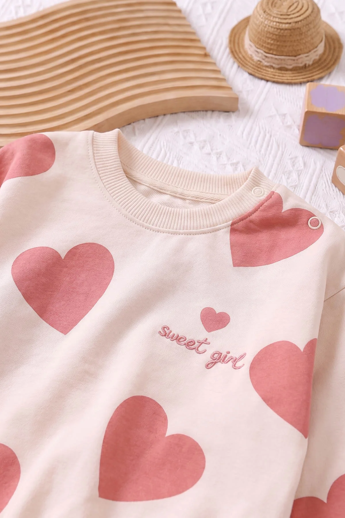 Pudra (6-24 Ay) Kalp Desenli Nakışlı Fitilli Taytlı Kız Bebek Takım 478672