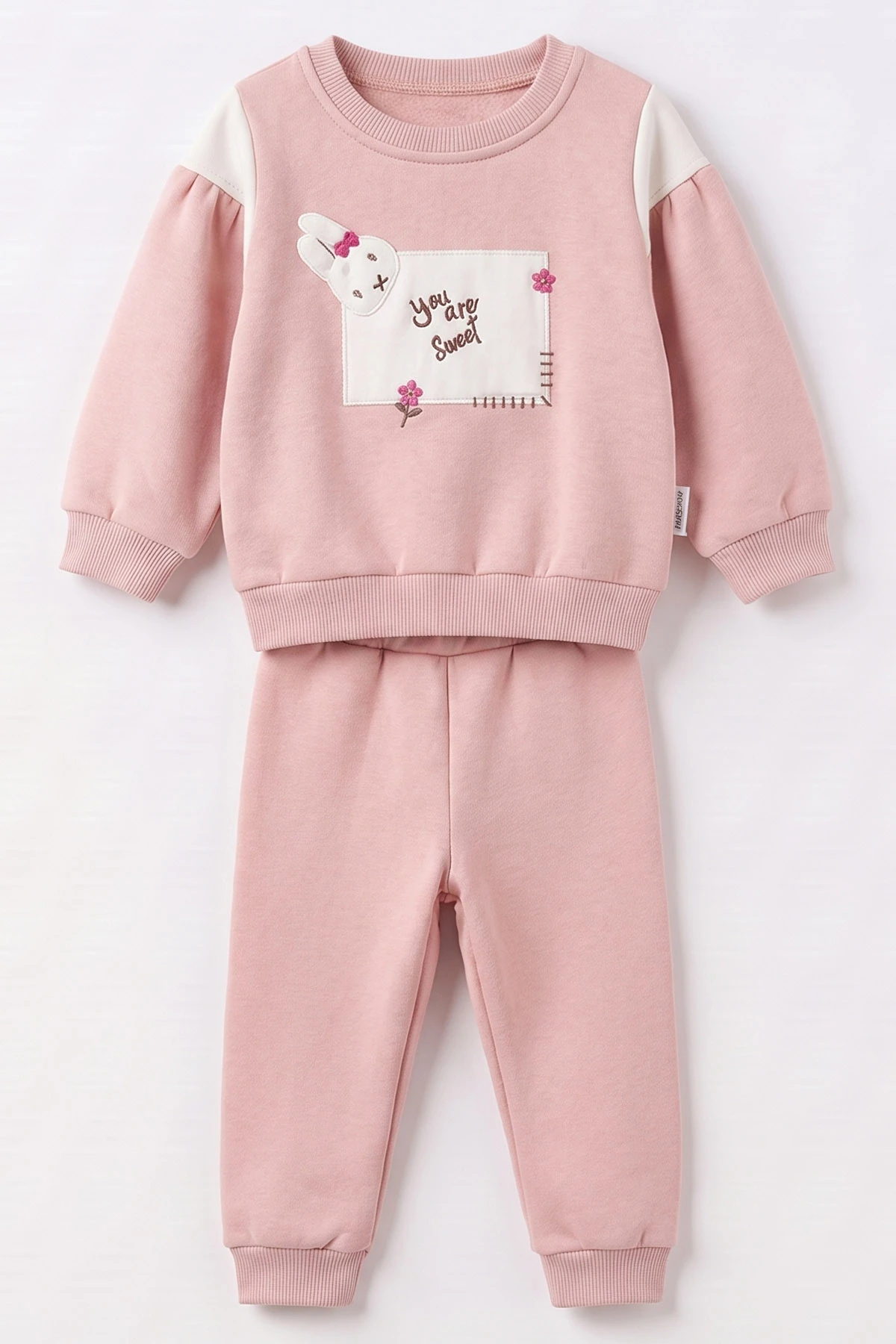 Pudra (6-24 Ay) Tavşan Nakışlı İçi Şardonlu Kız Bebek Takım 493316