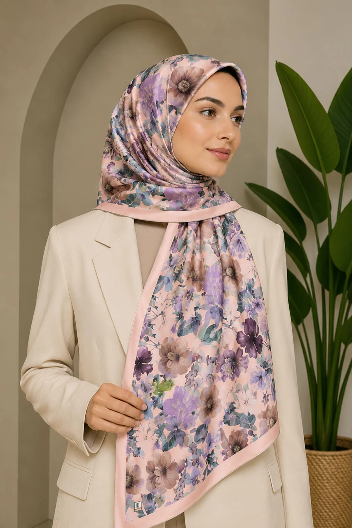 Pudra 70x180 Cm Dijital Baskılı Botanik Desen Soft Şal 482155