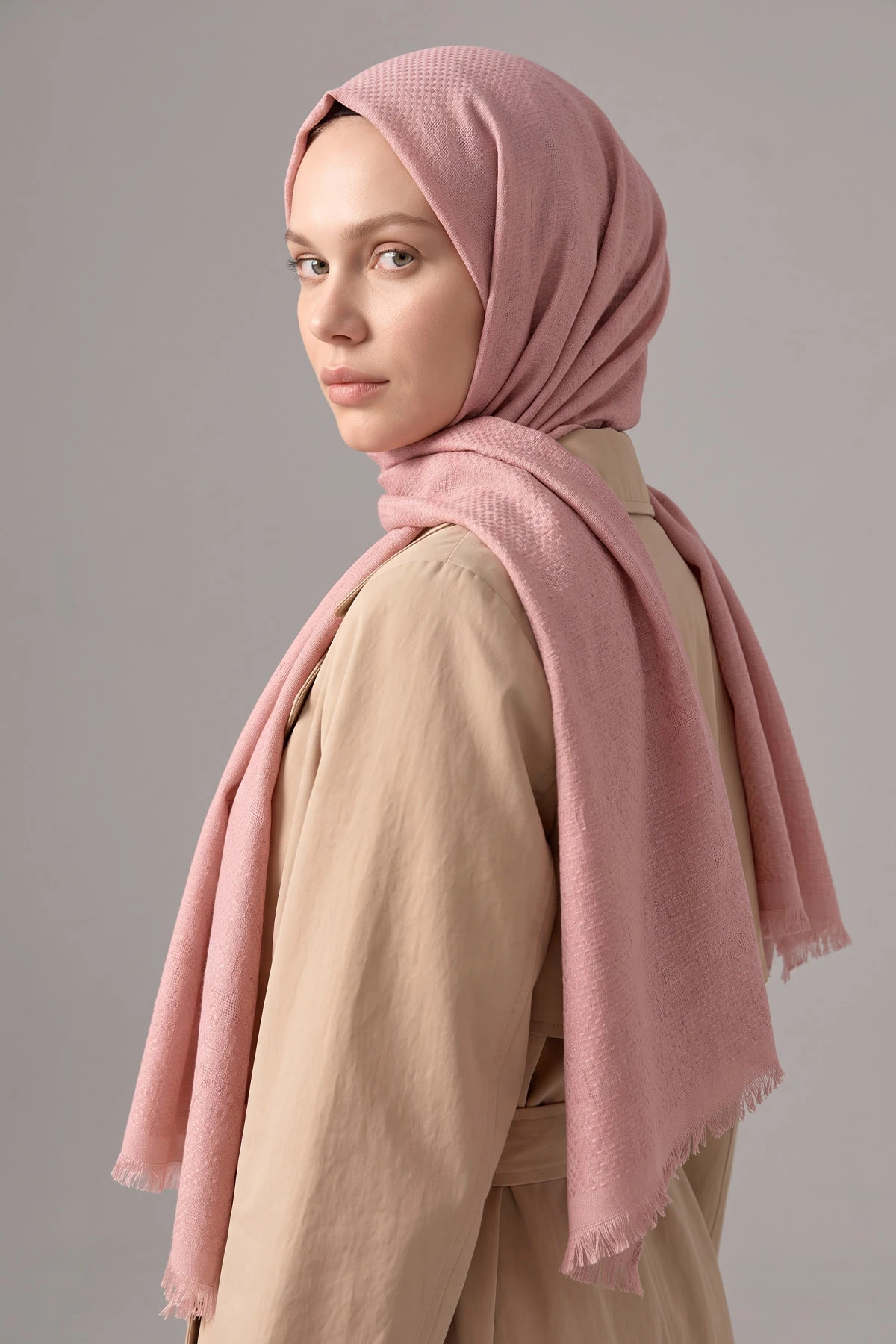 Pudra 70x180 Cm Mimoza Premium Jakarlı Pamuk Şal 494026