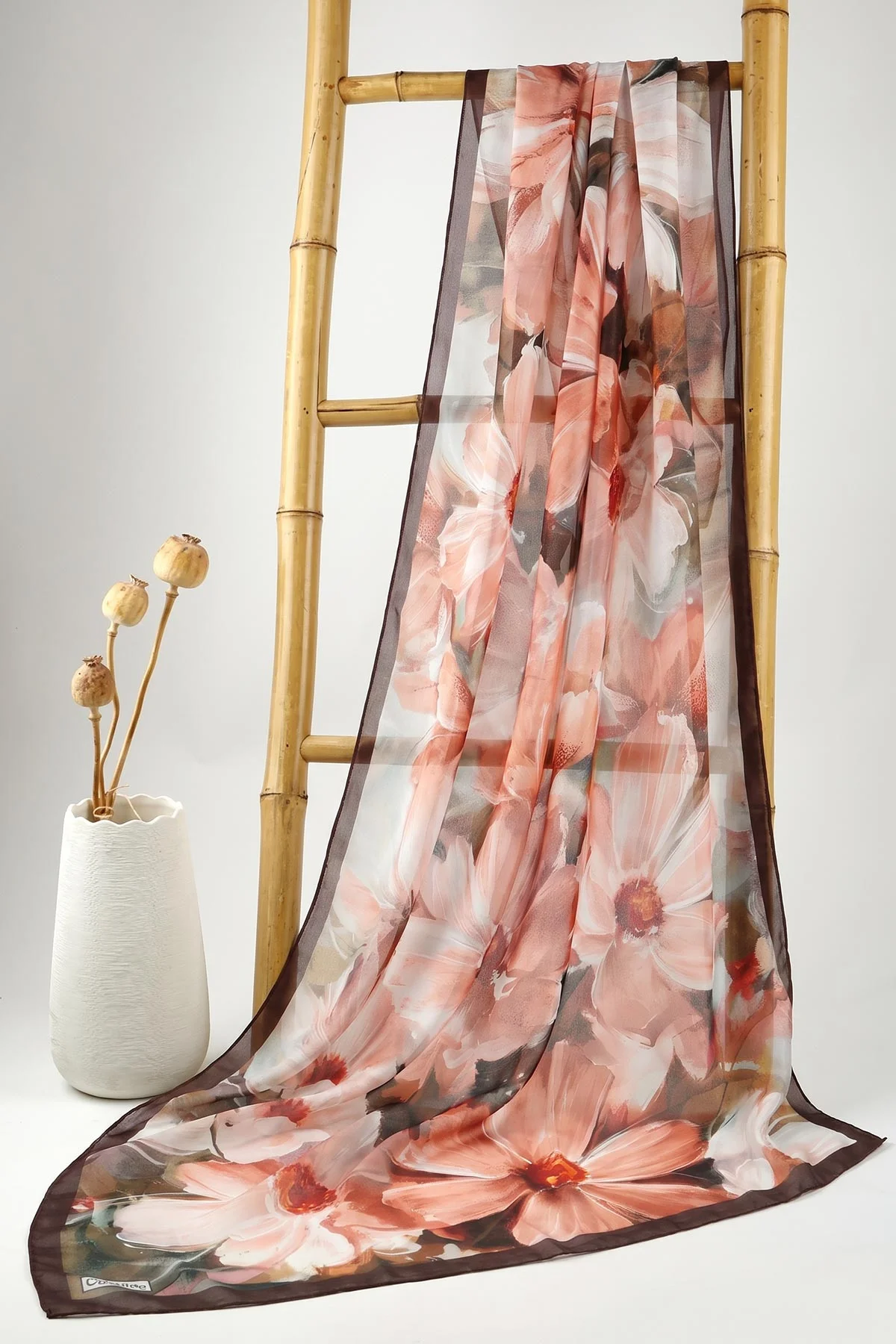 Pudra 75*180 Cm Çok Çiçek Baskılı Dijital Soft Tülbent Şal 469385